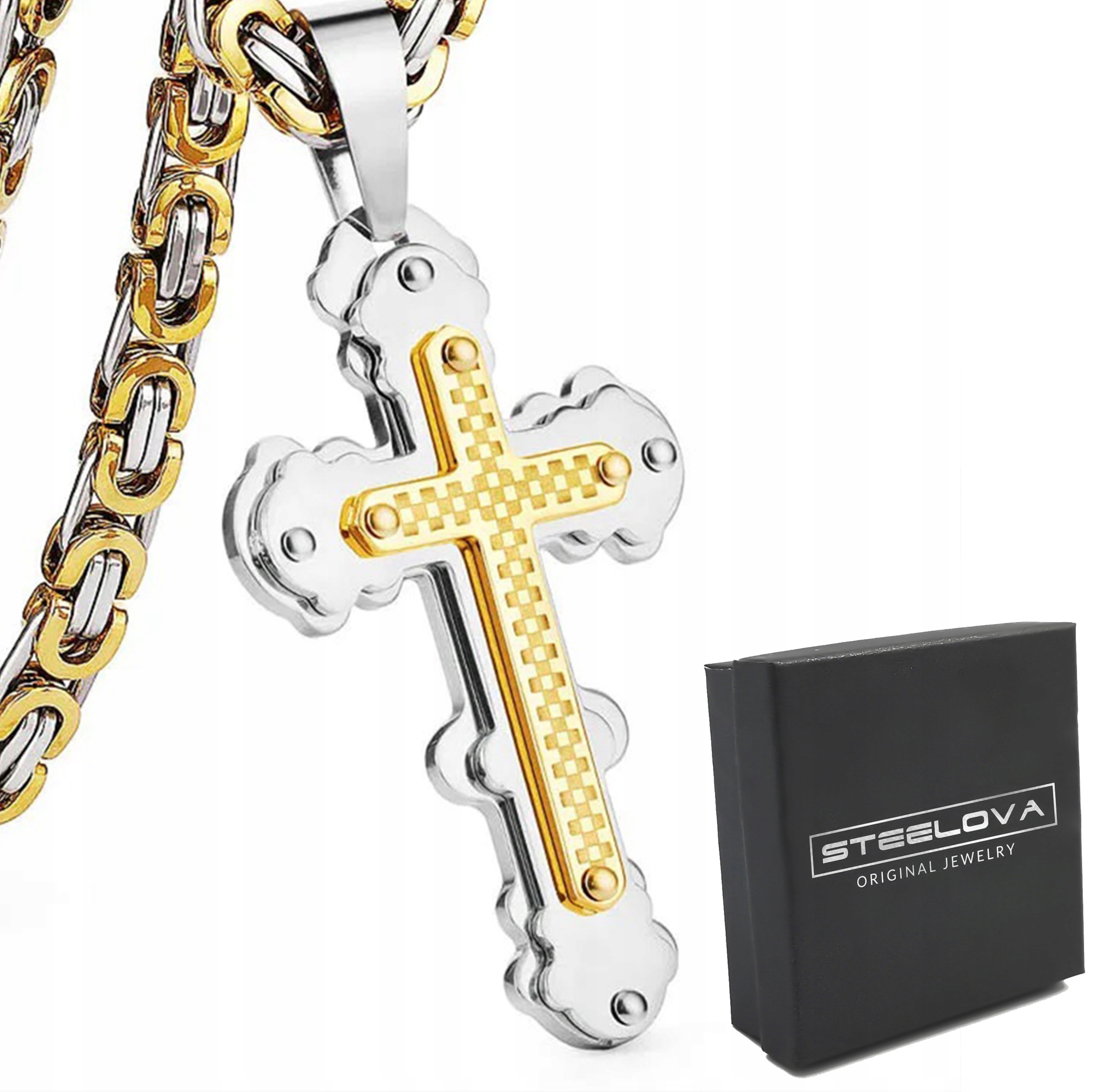 Vrstvený přívěsek na kříž se zlatými prvky, Ocel