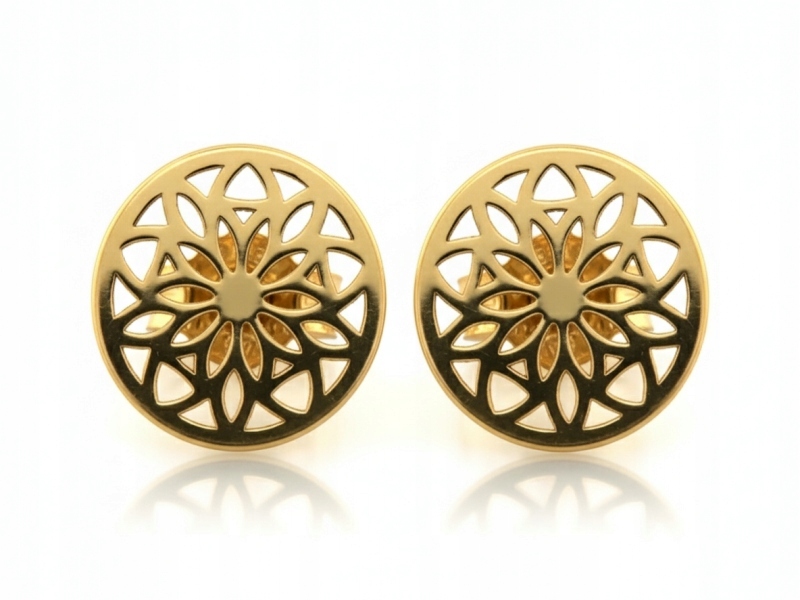 Dámské náušnice ze zlata 585 elegantní prolamované tyčinky kolečka 0.91g 14k