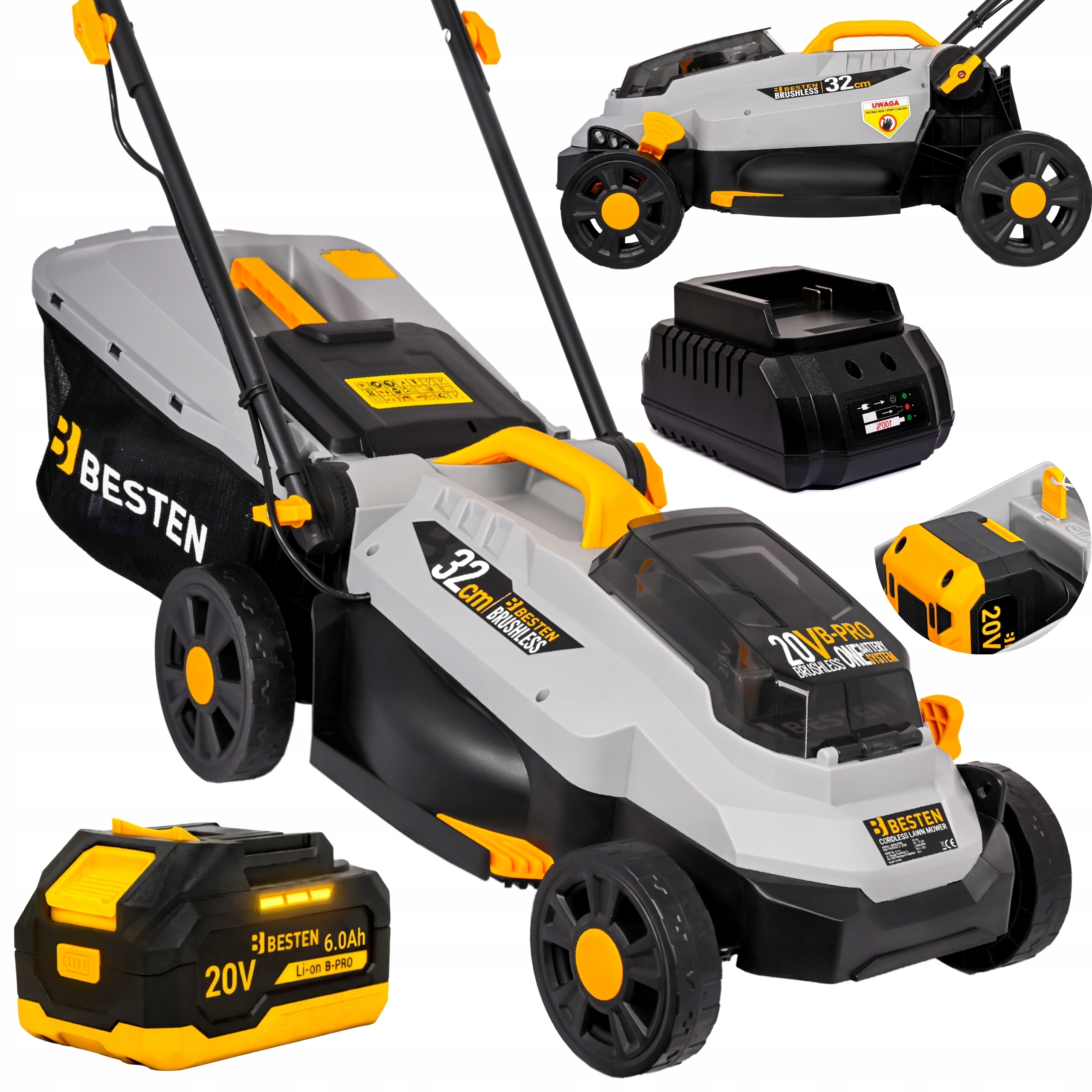 Bezkartáčová Akumulátorová Sekačka 32 CM Na Trávy 35 L Aku 6AH Výkonná Besten