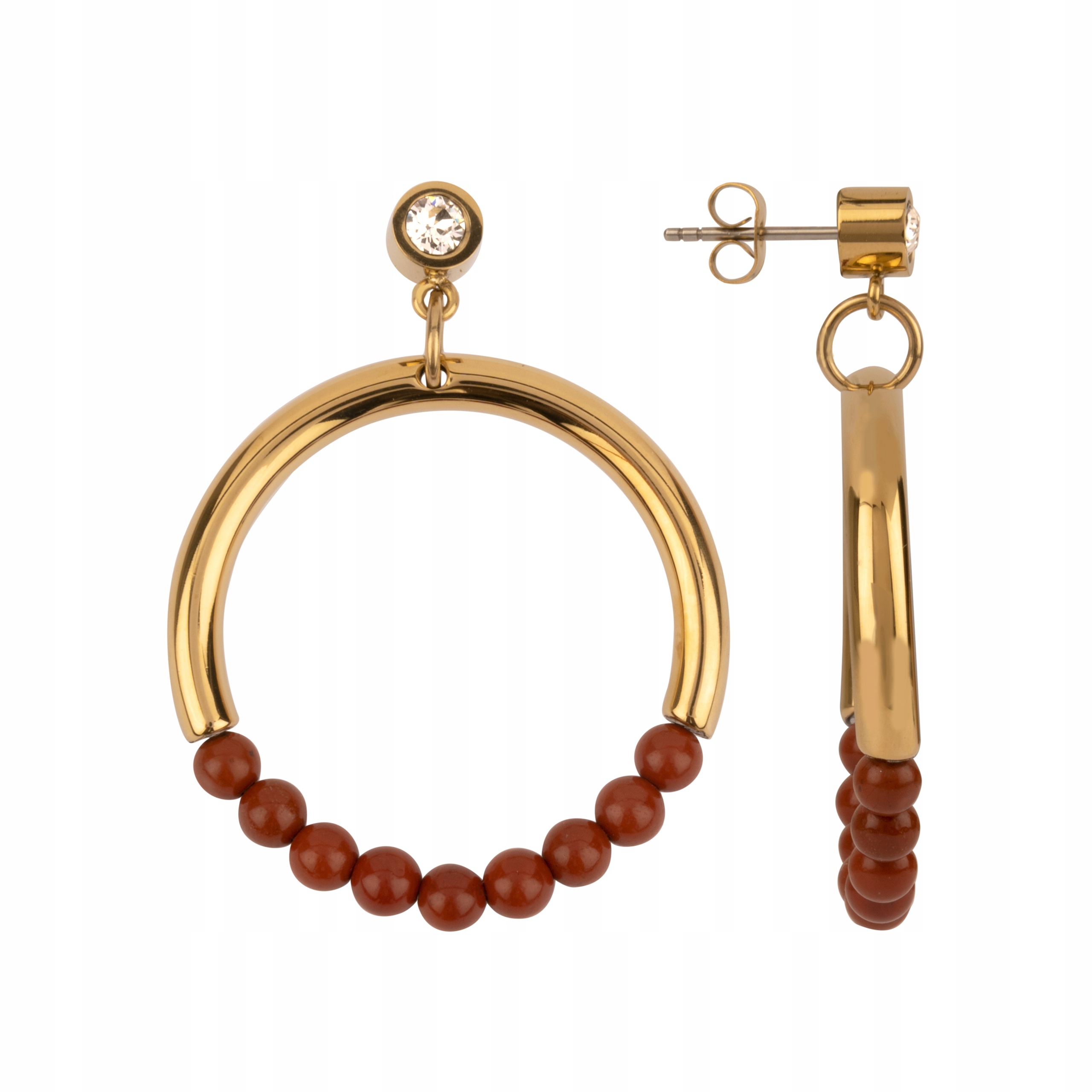 Náušnice Magnetická kolečka s jaspisem a krystalem Zlatá tyčinka Zlatá Ocel