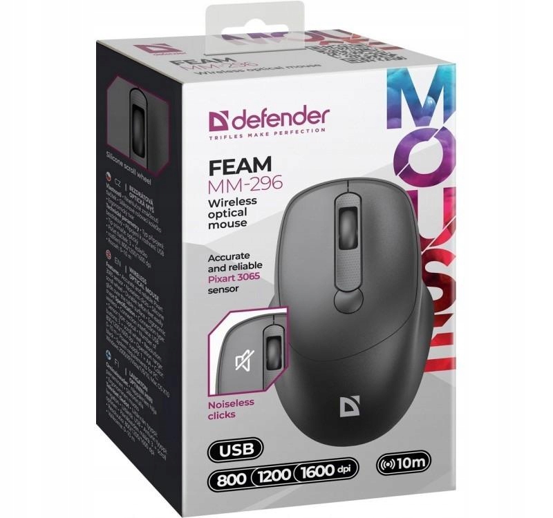 Mysz bezprzewodowa silent click Feam MM-296 Rf 1600 Dpi Czarna