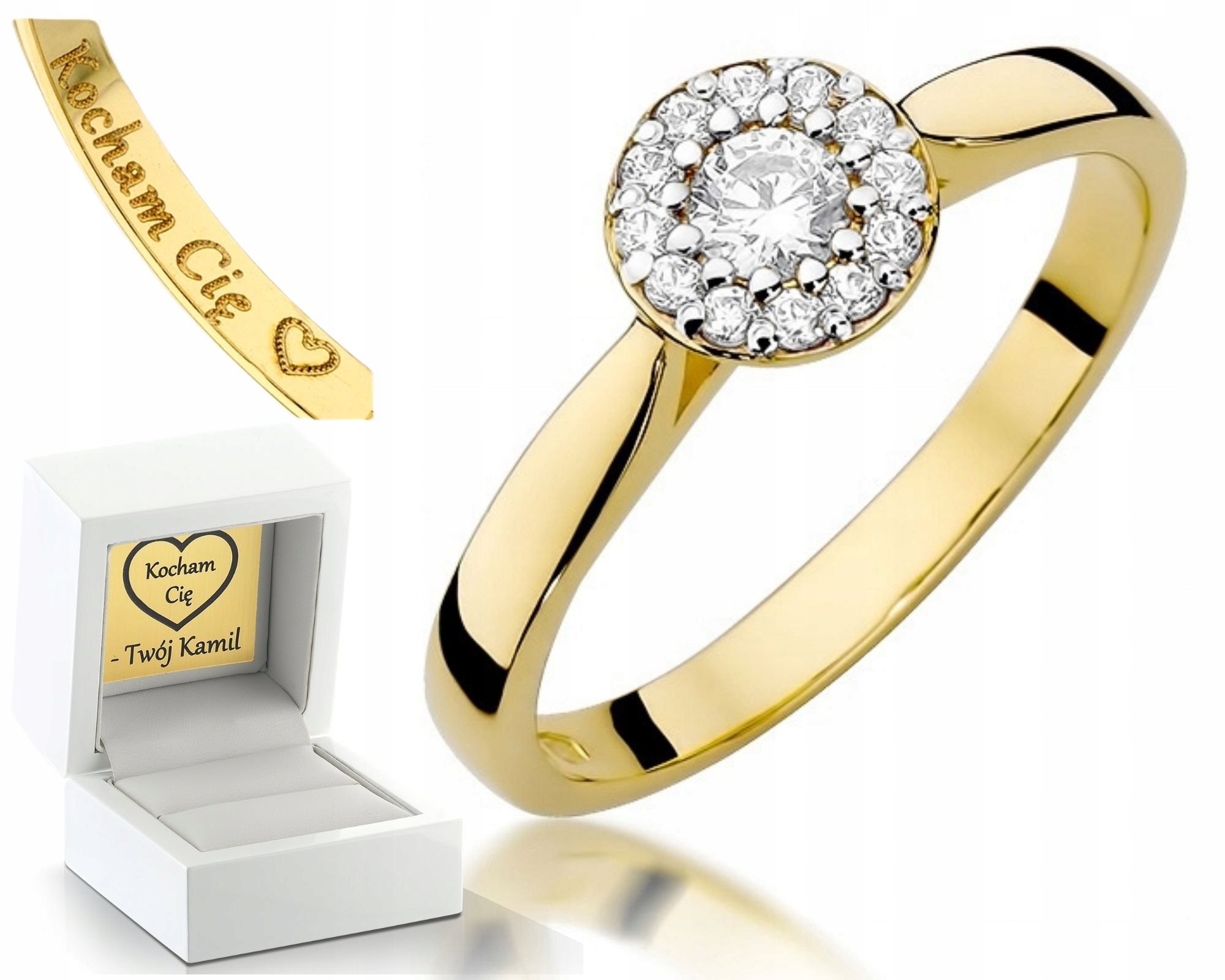 Zlatý Prstýnek 0,585 Diamanty 0,22 Ct Gravírování Zásnubní Pro Ženu