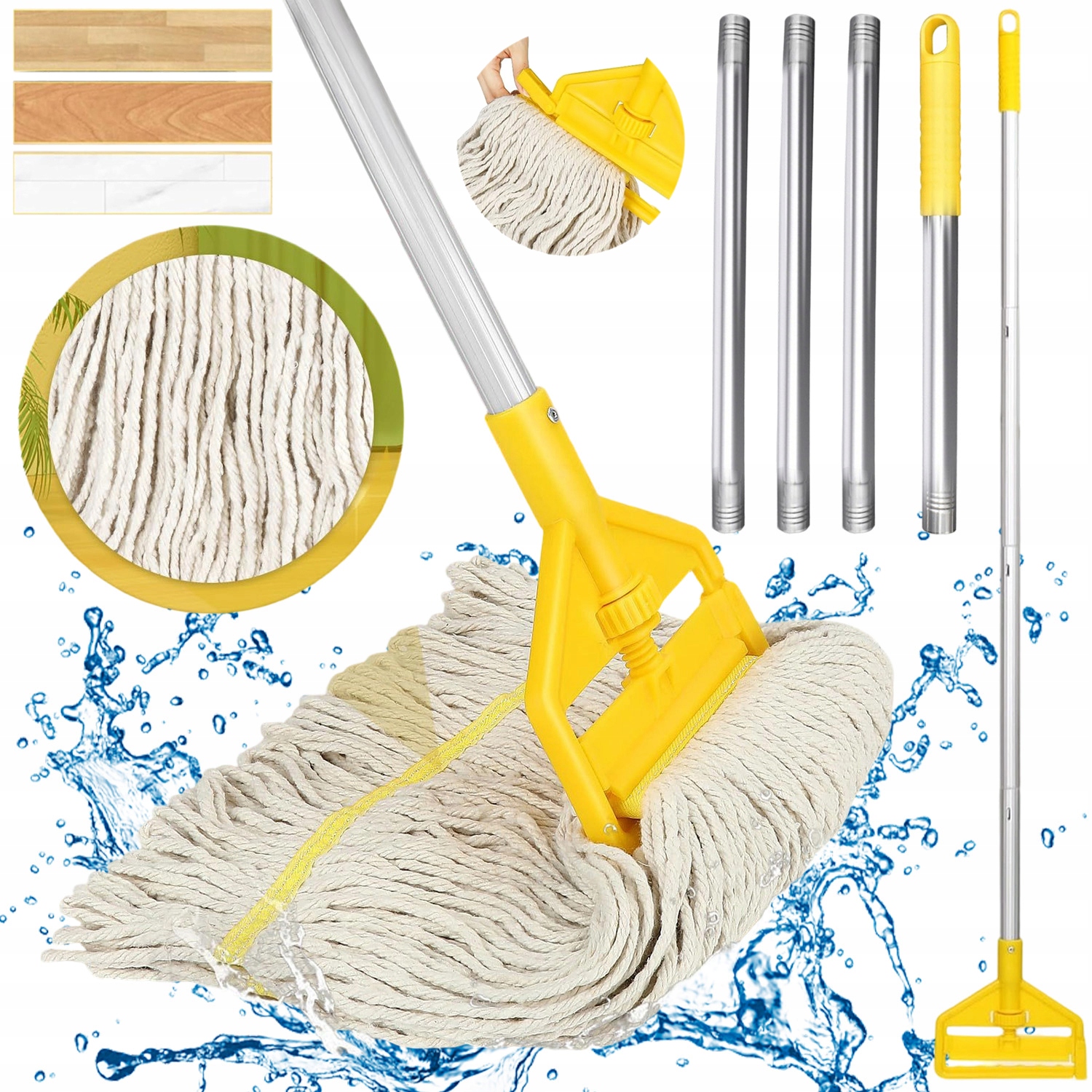 Levně Průmyslový Bavlněný Savý Provázkový Mop S Dlouhou Násadou Pro Domácnost, Kancelář