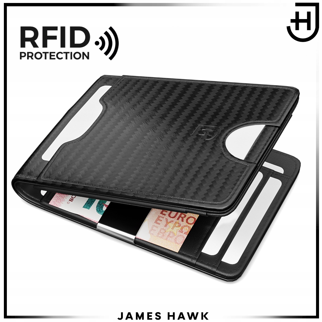 James Hawk Smart Wallet skórzany portfel męski slim 1,5 cm Czarny RFID Model Smart Wallet
