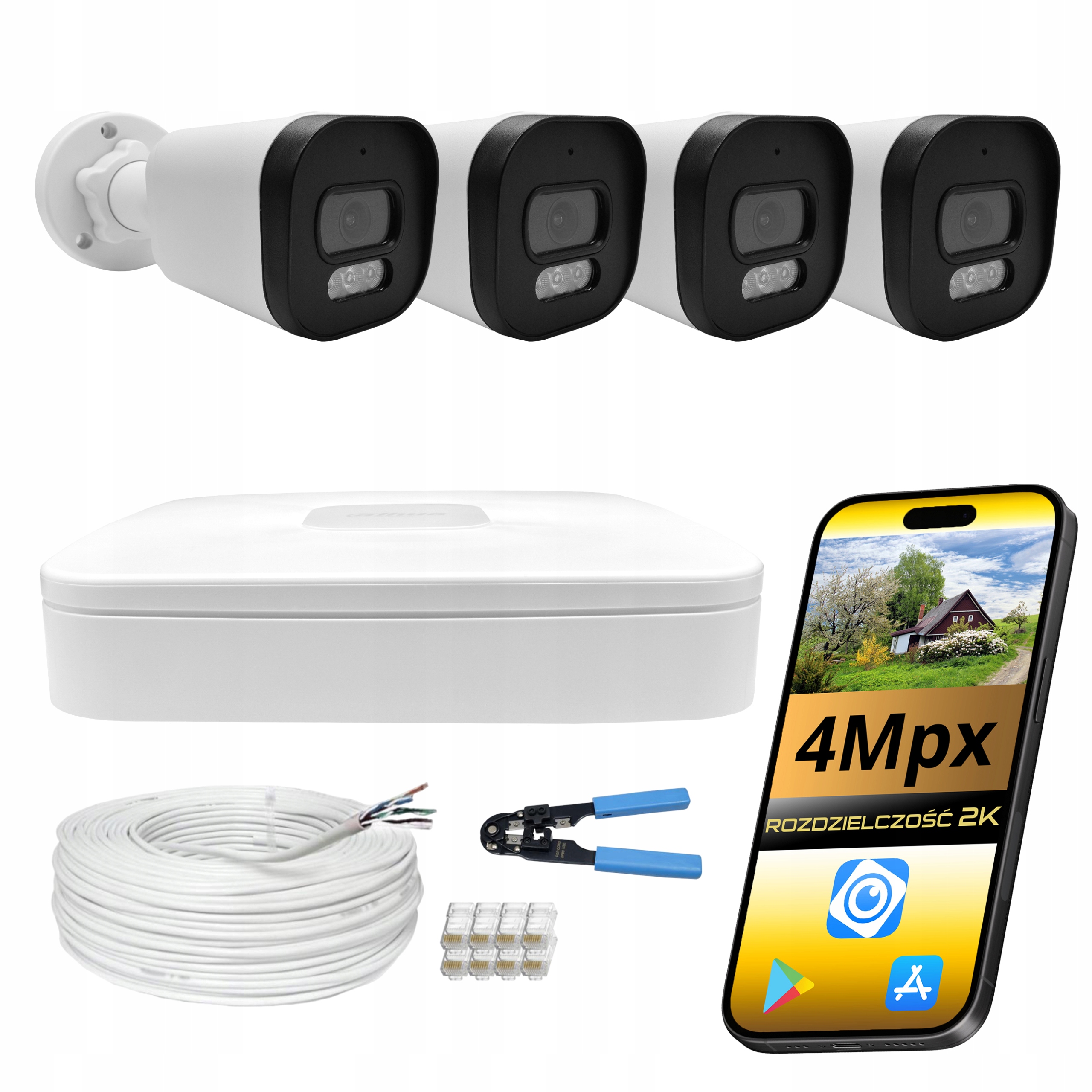 Sada 4 kamer Dahua Ip Poe 4Mpx Dual Light pro venkovní monitorování domu