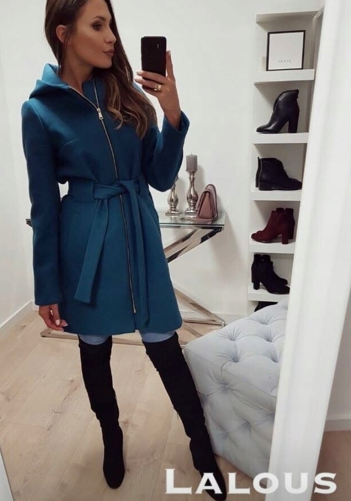 Dámský modrý kabát S Kapucí Polský Výrobce , velikost S