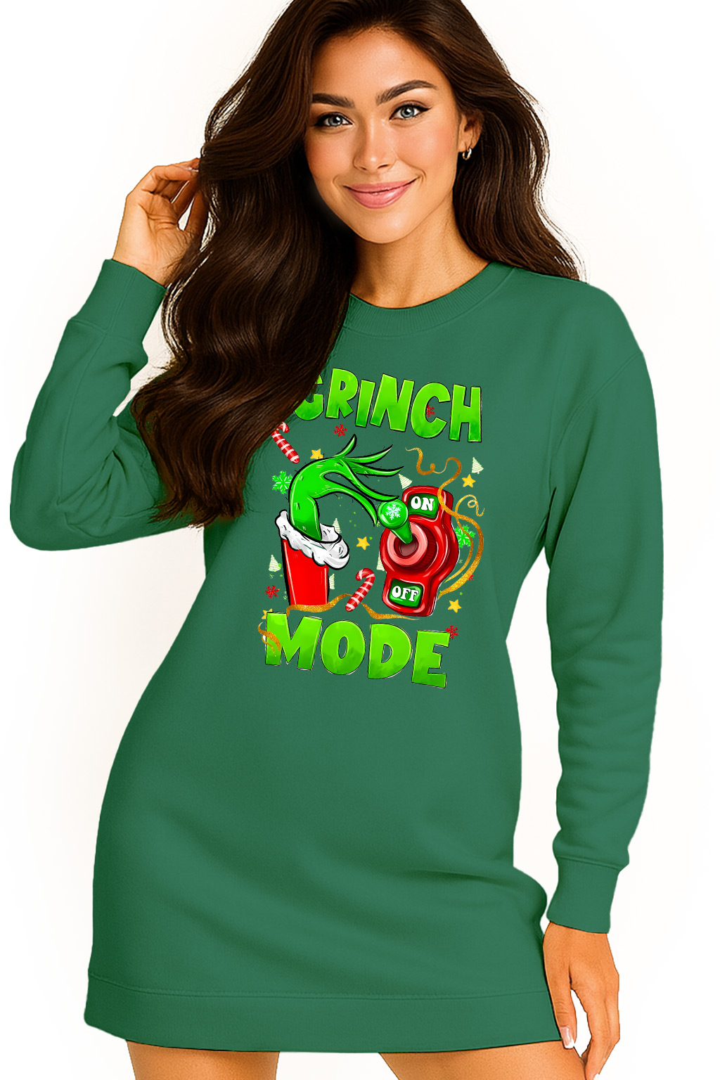 Mikina Vánoční Oversize Šaty Grinch Mode On Dárek Vánoce M