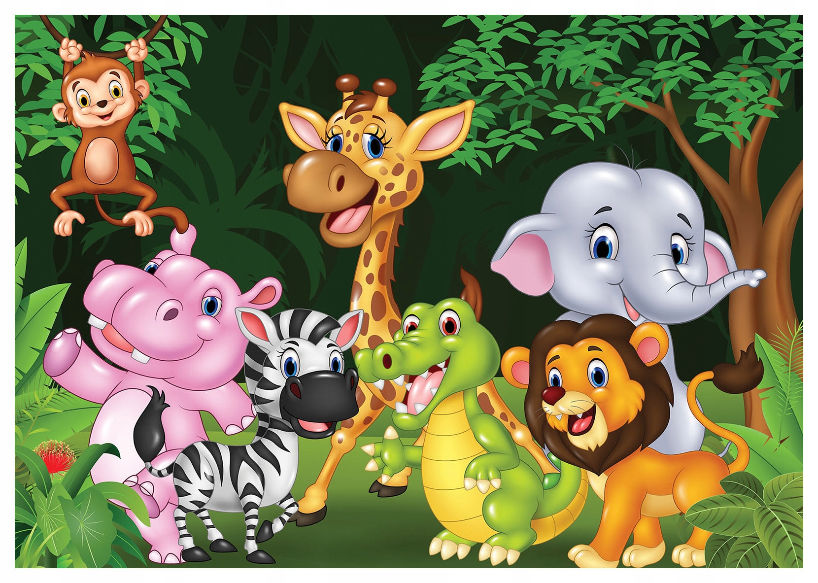 Fototapeta Dětské dobrodružství v džungli se zvířaty 312x219 lepidlo