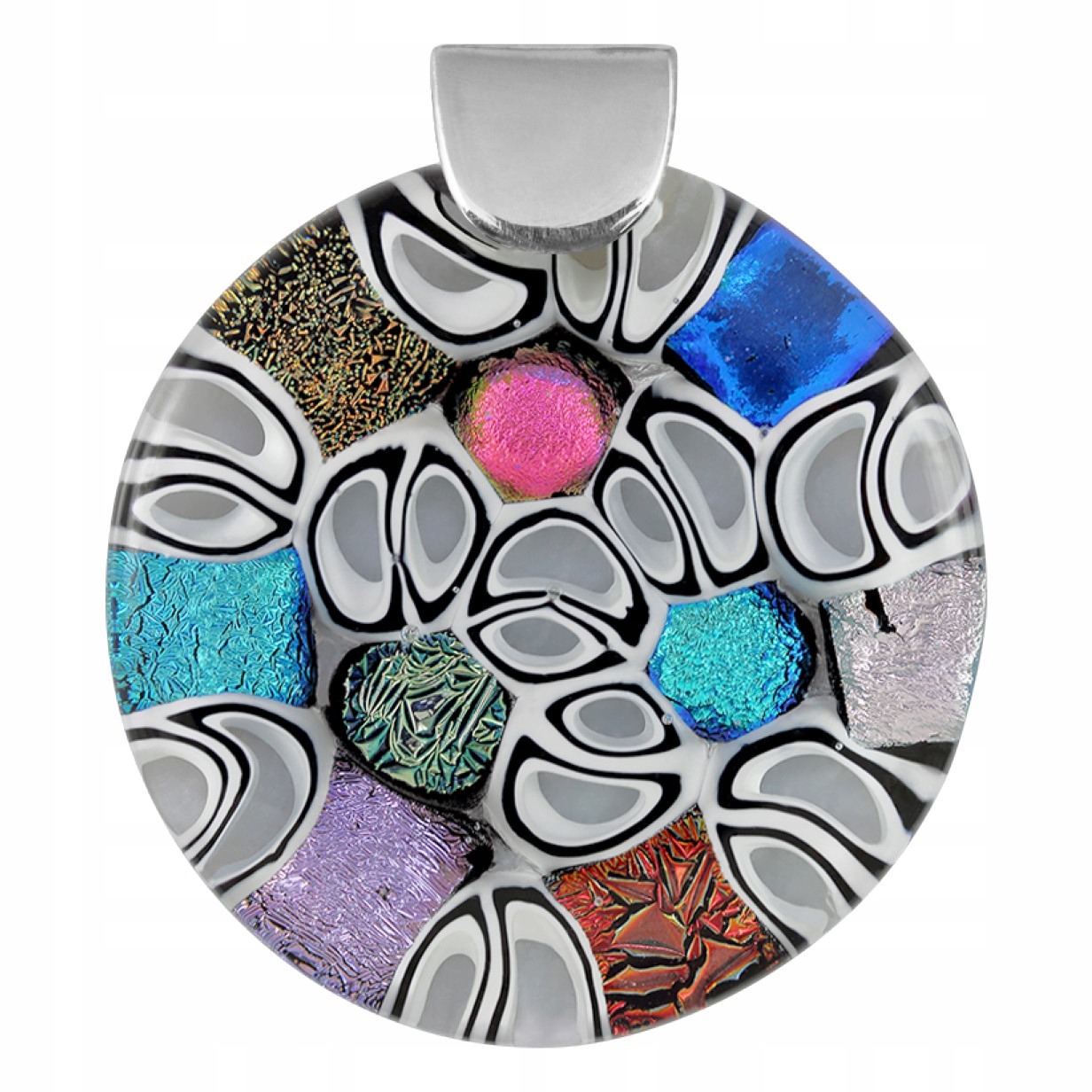 Dámský vícebarevný přívěsek Harf sklo murano kolečko