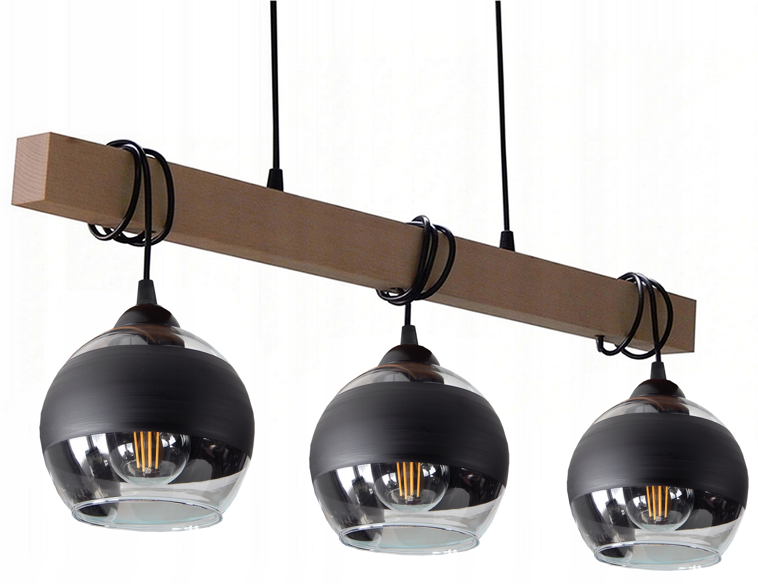 Závěsná Lampa Nad Stůl Do Obývacího Pokoje, Dřevěná, Skleněné Led Koule