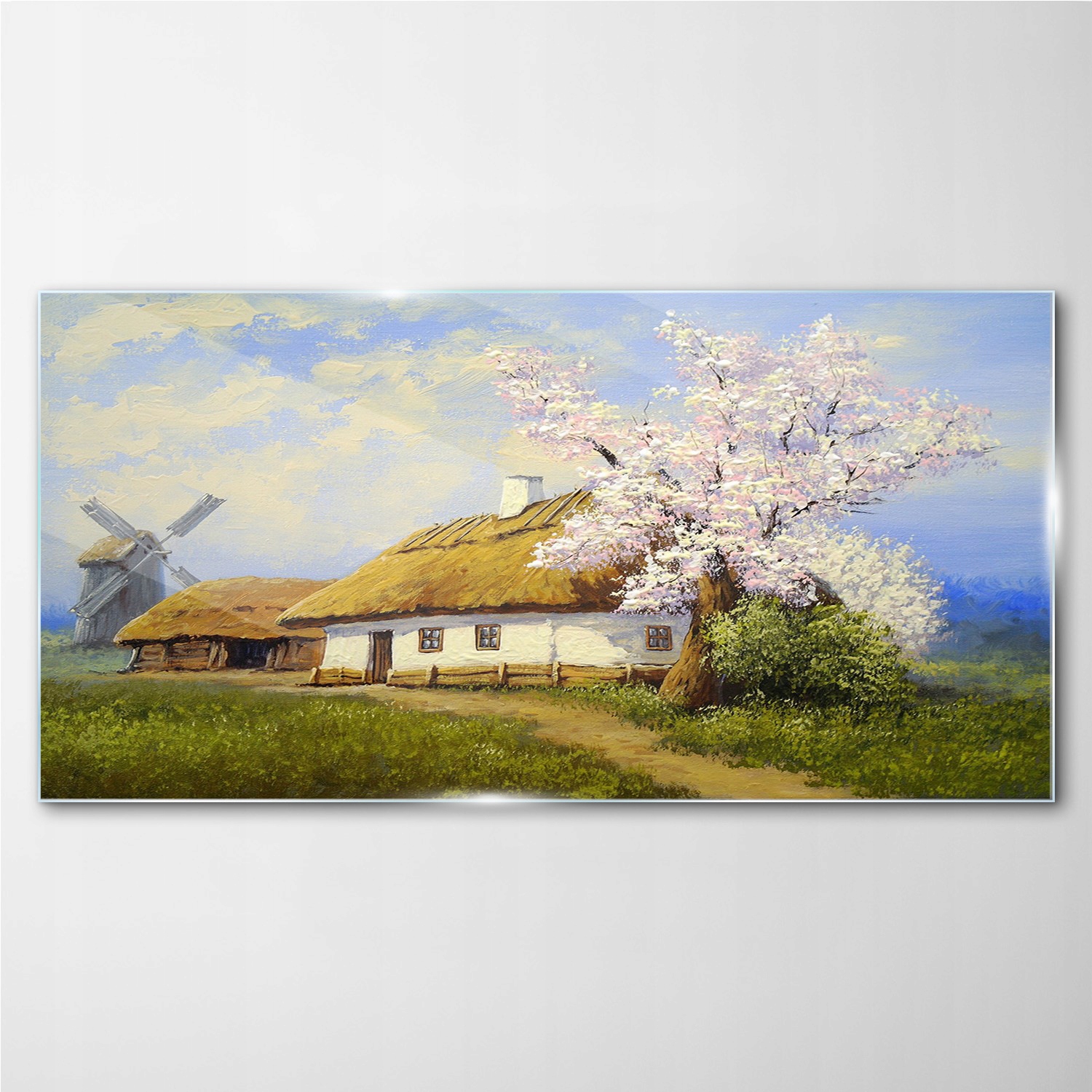 

Foto-obraz szklany Malarstwo wieś chata 140x70 cm