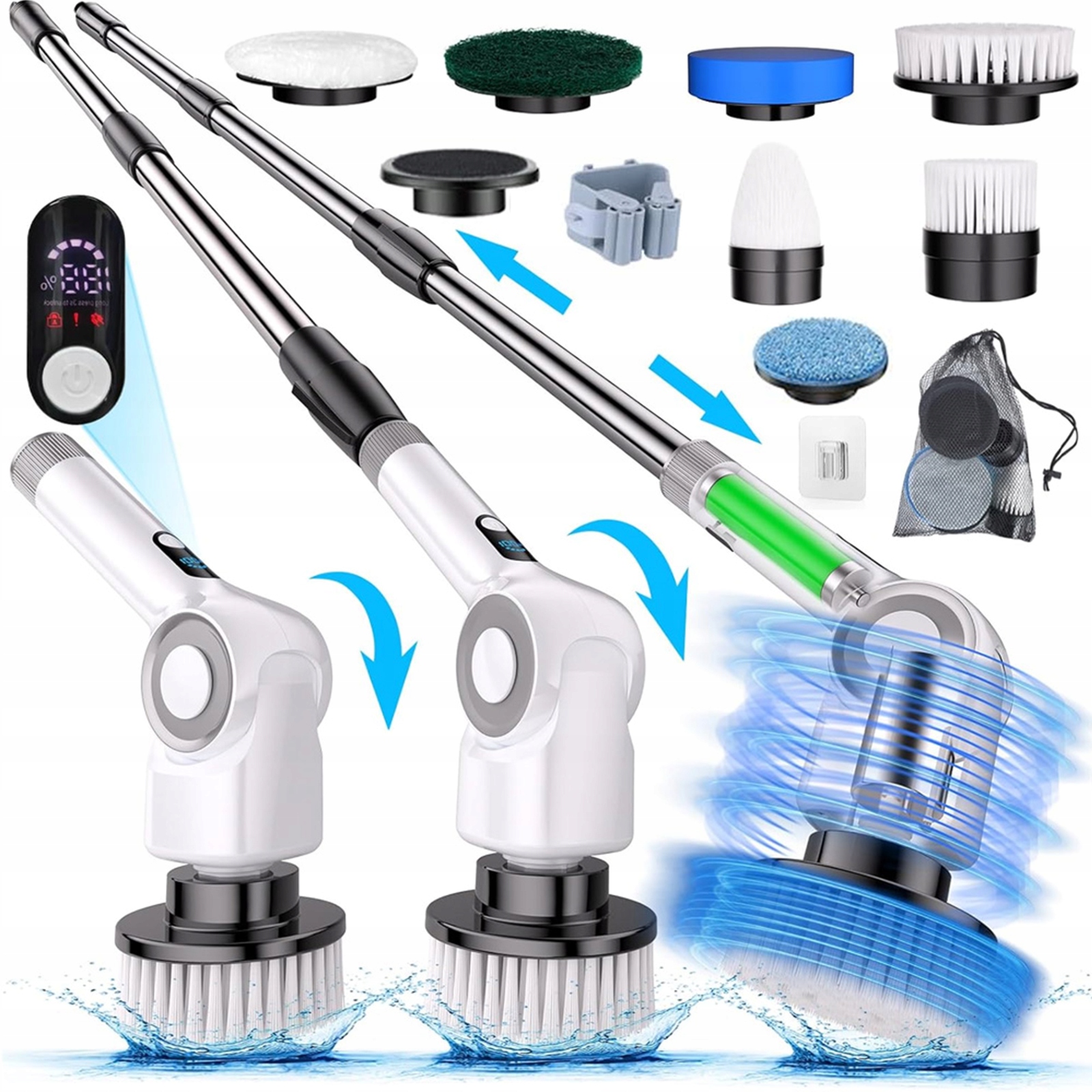 Levně Ruční Mop Rotační Elektrický Čisticí Kartáč 9V1 Pro Domácnost Auta