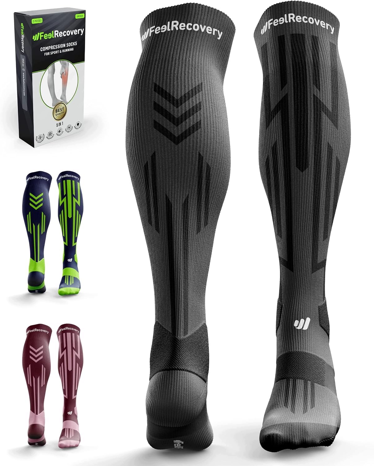 Skarpety Kompresyjne Sportowe Feel Recovery 15-20 Mmhg Czarne 1 Para 35-38