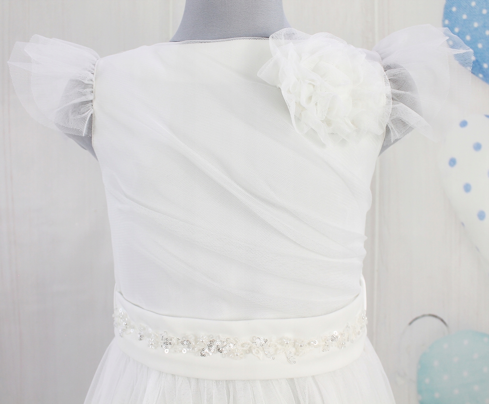 WIZYTOWA ELEGANCKA SUKIENKA KOMUNIA WESELE 158 Długość midi