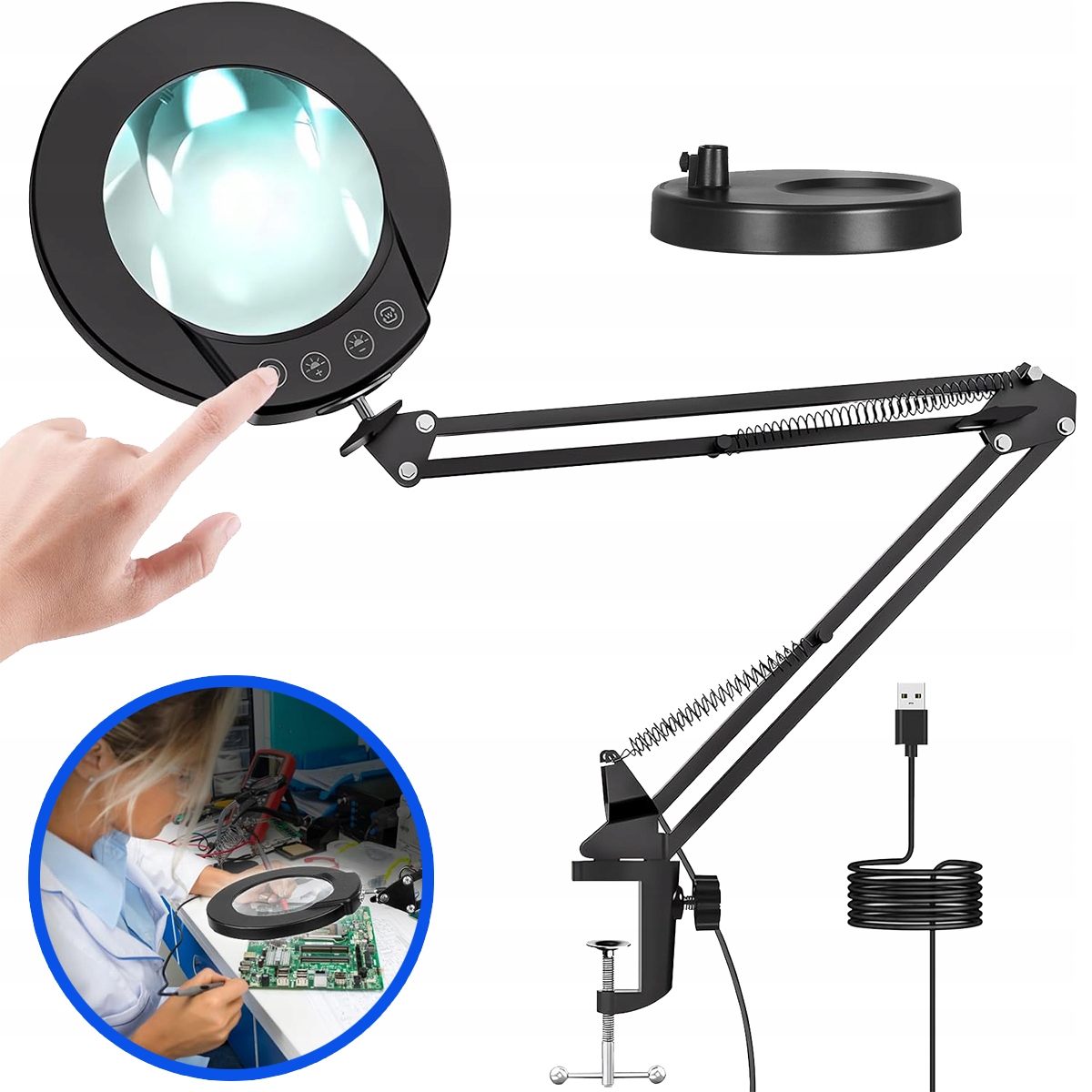 Lampka Na Biurko LED Lampa Kosmetyczna Ściemniacz Lupa Szkło Powiększające