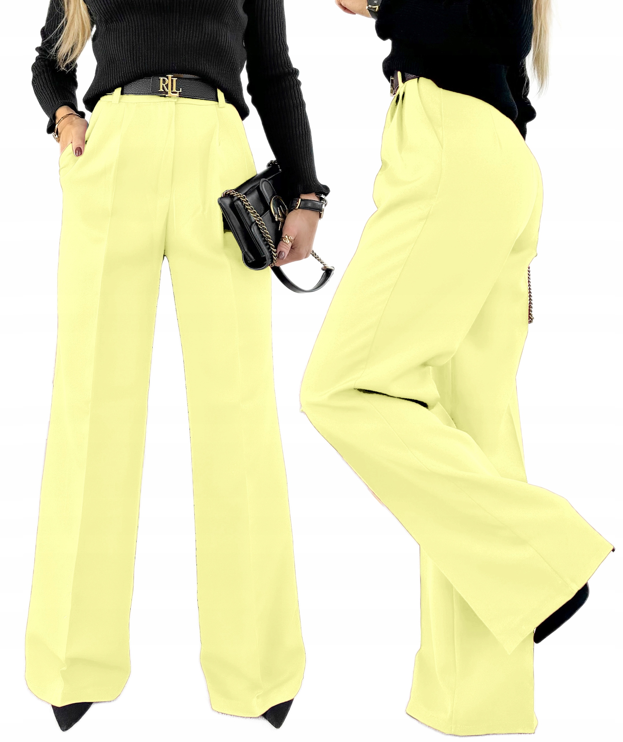 stylowe Spodnie damskie na kant szeroka modna nogawka 42