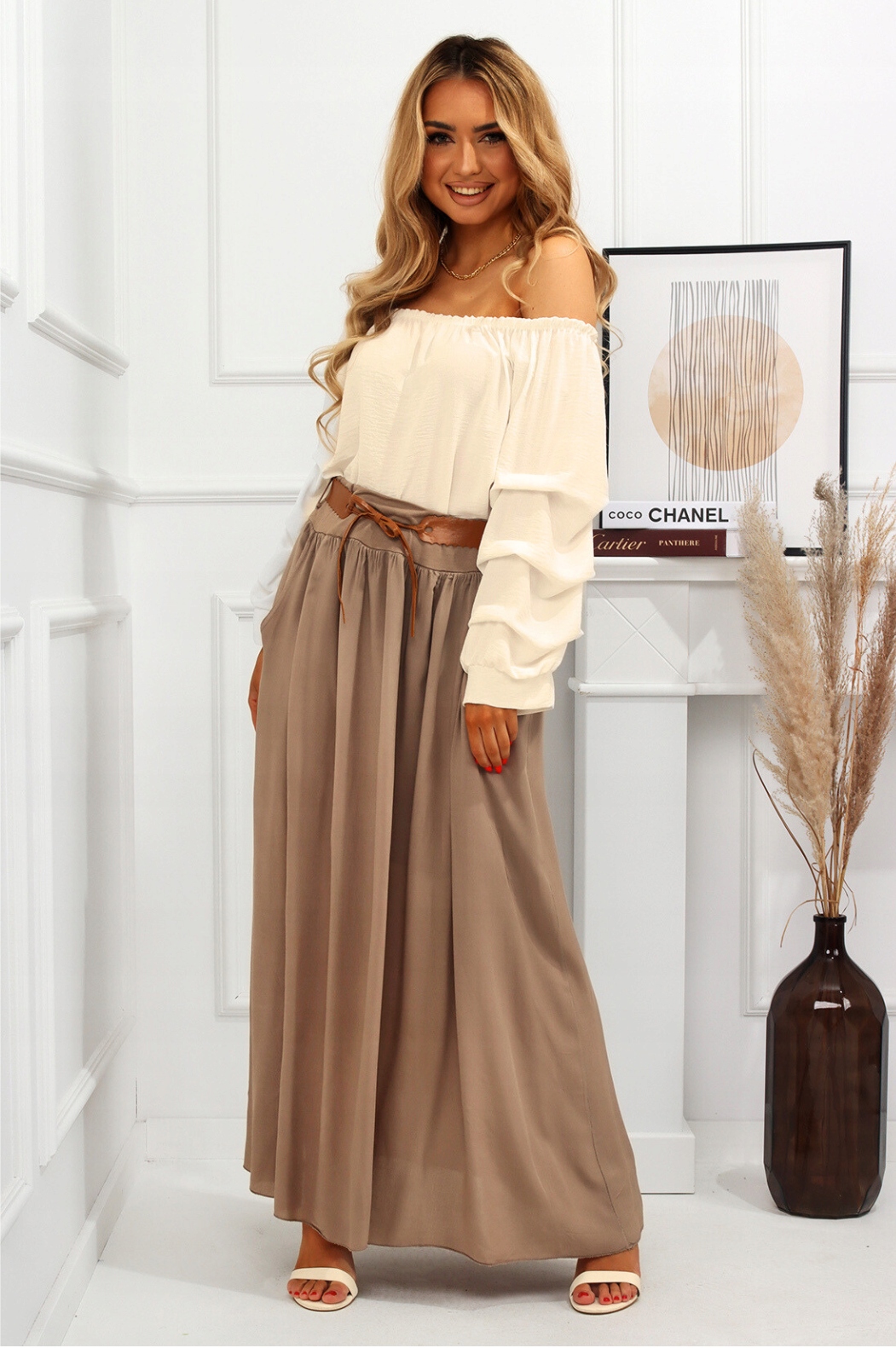 SPÓDNICA DAMSKA SPÓDNICZKA DŁUGA MAXI LETNIA KOBIECA MODNA ZWIEWNA BEŻ 2662 Marka bez marki