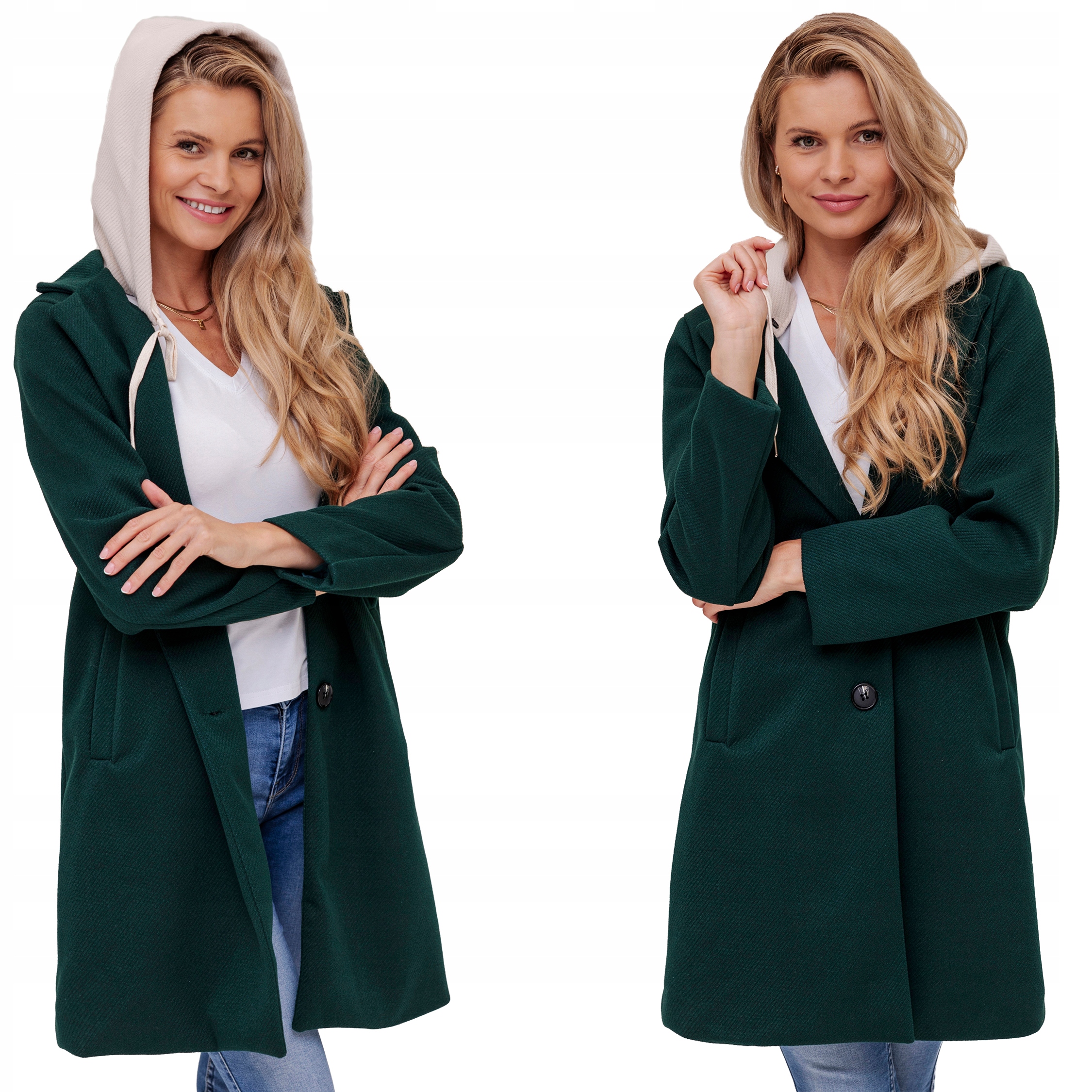 Płaszcz Z Kapturem Na Guziki Przejściowy Włoski Wiosenny Uniwersalny