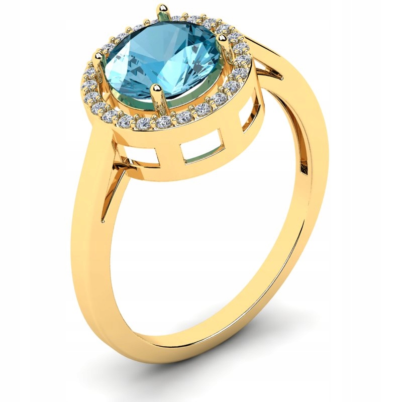 

Pierścionek Złoty Halo Z Błękitną Cyrkonią 14KR