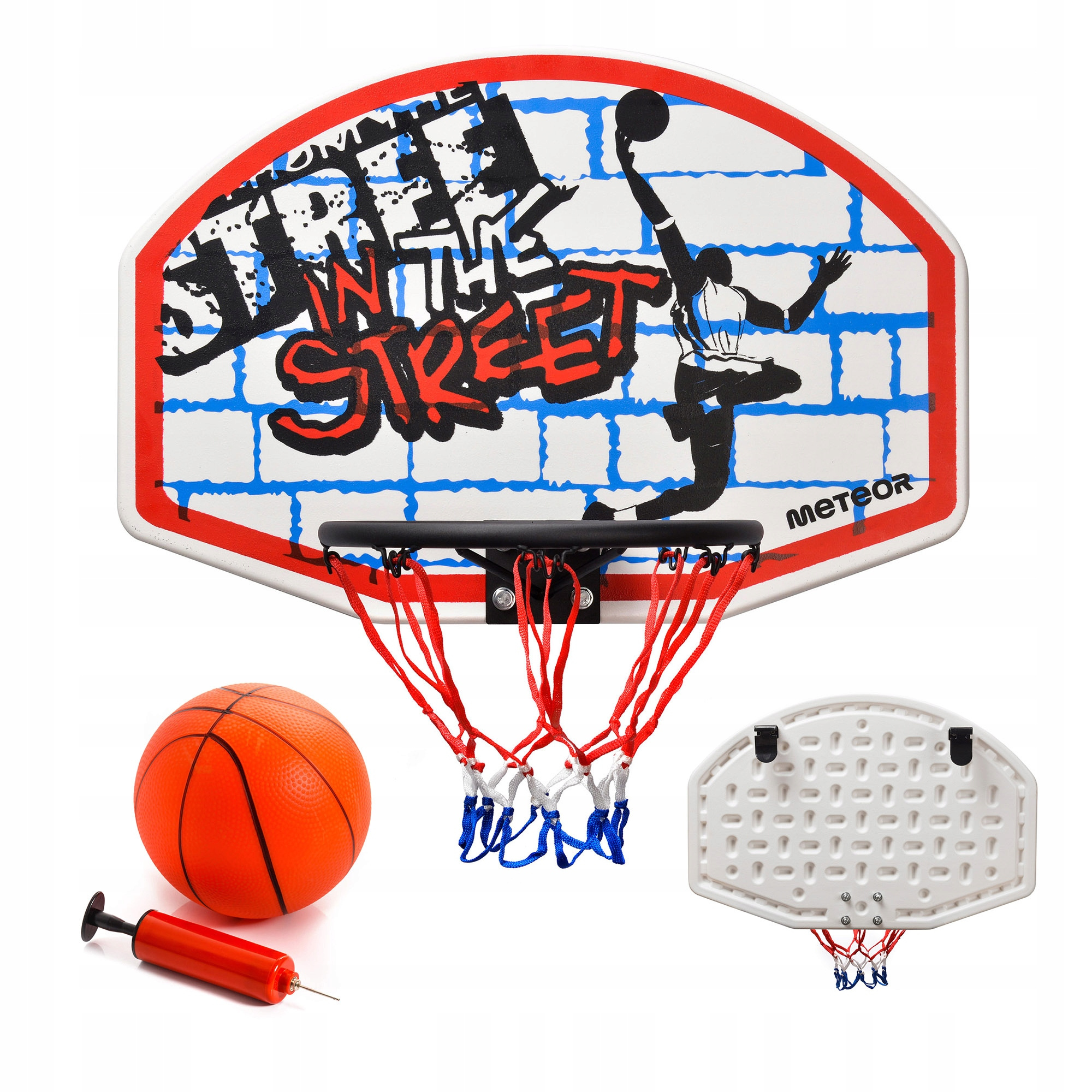 Zahradní basketbalový koš na dveře se síťkou a pumpičkou