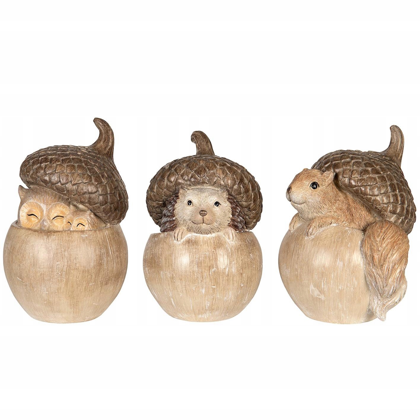 Podzimní Figurka Sova Veverka Ježek Žalud Podzimní Sada 3 Ks Dekorace