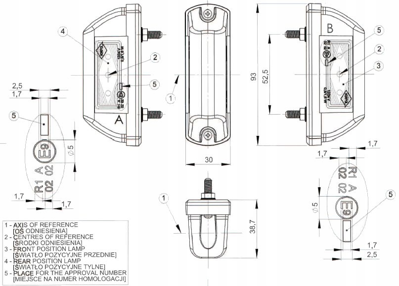 Lampa obrysowa LED obrysówka boczna TYLNA NAROŻNA EAN (GTIN) 5903116347036