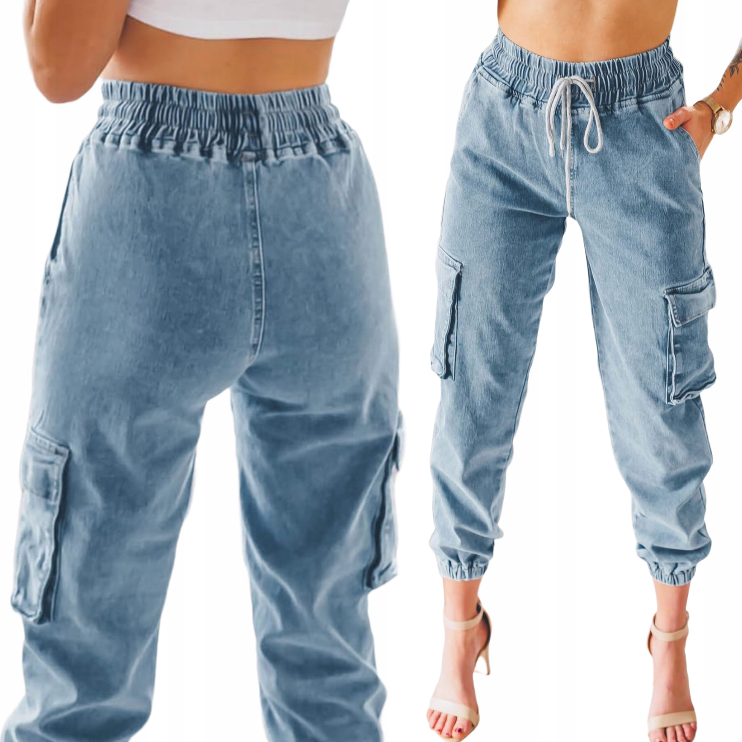 

Jeansowe spodnie damskie luźne joggery stan M