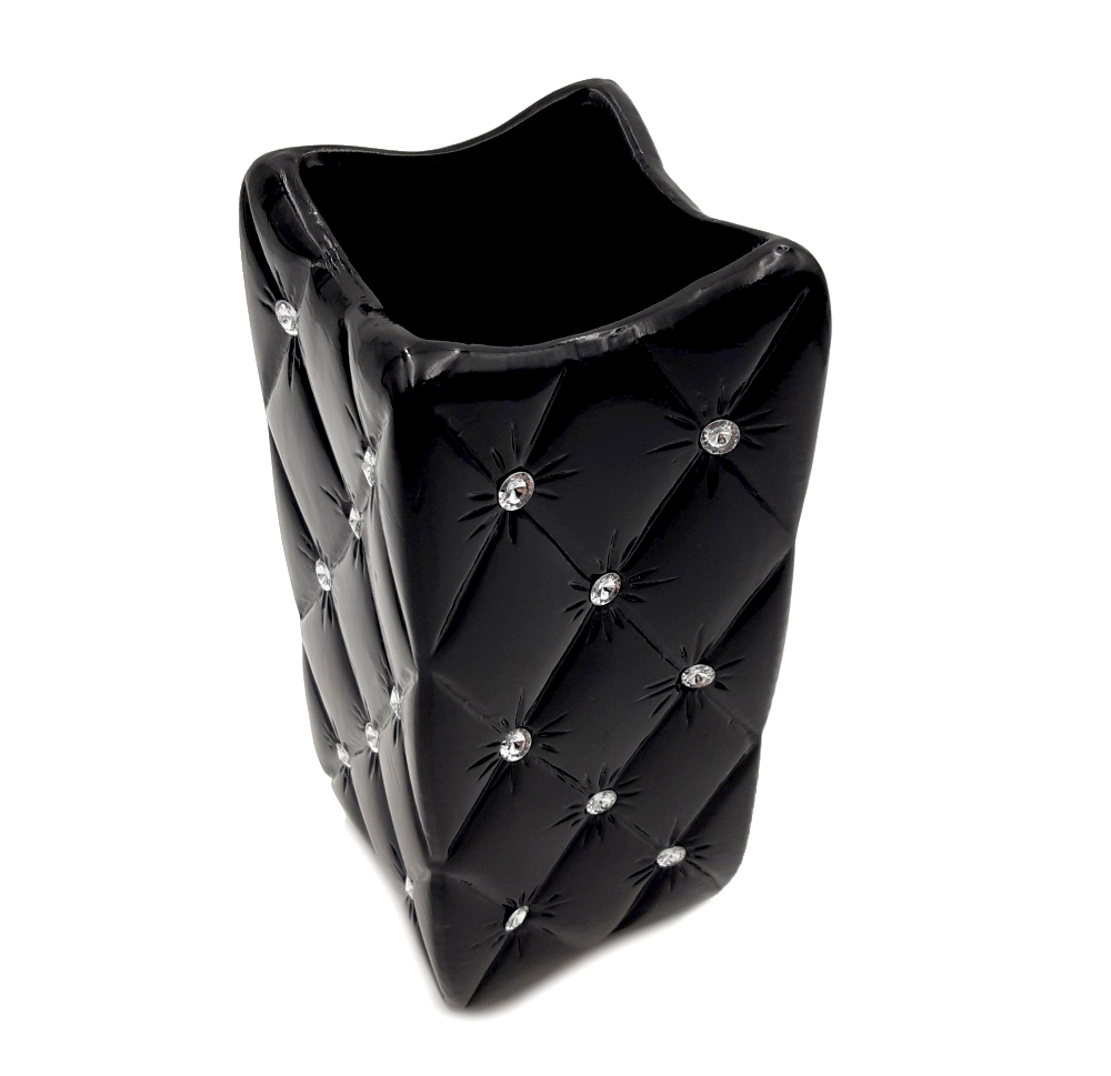 Czarny wazon glamour z kryształkami pikowany duży Marka TG
