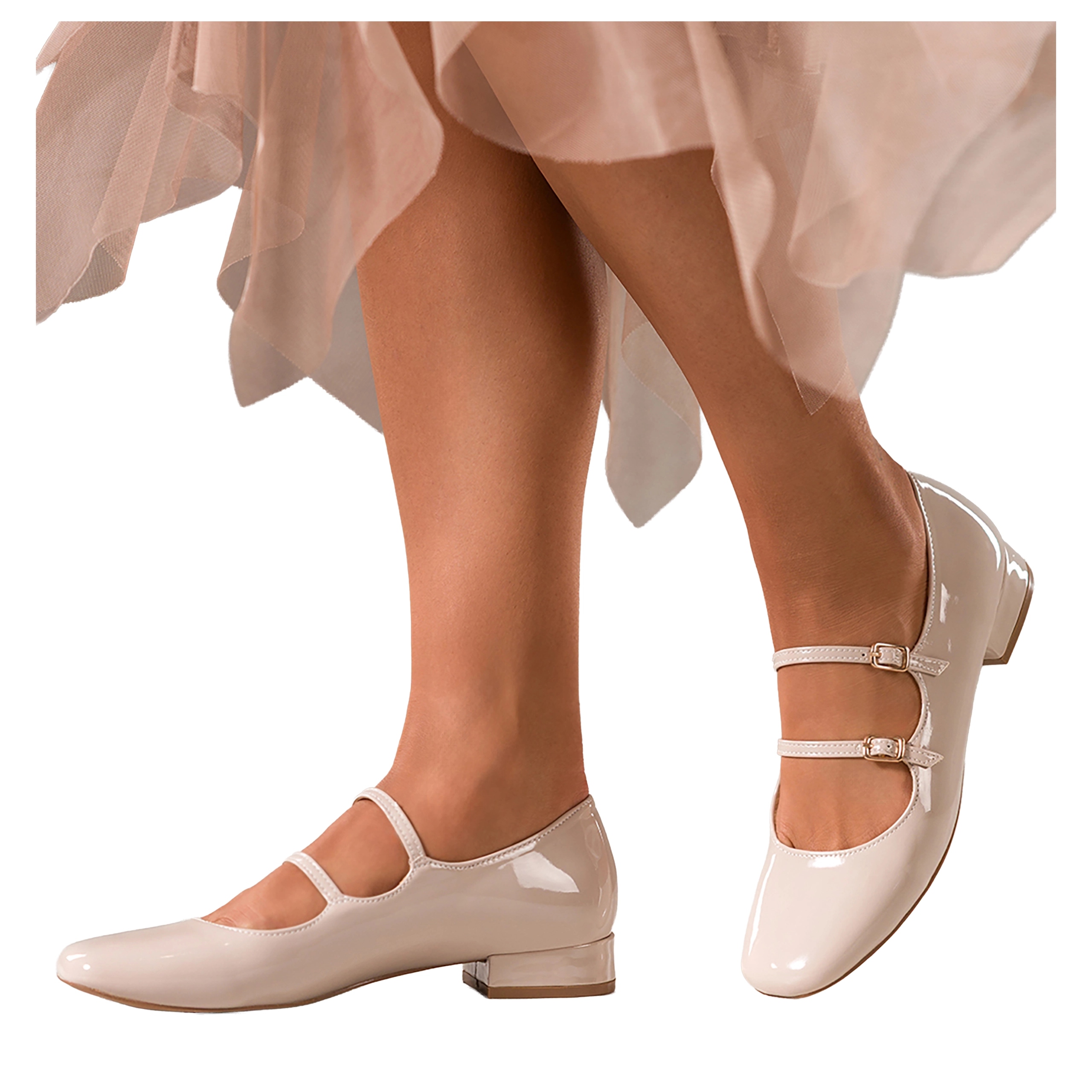 Baleríny Béžové Dámské Mary Jane Lakované Nízký Podpatek Kostka Modne r 36