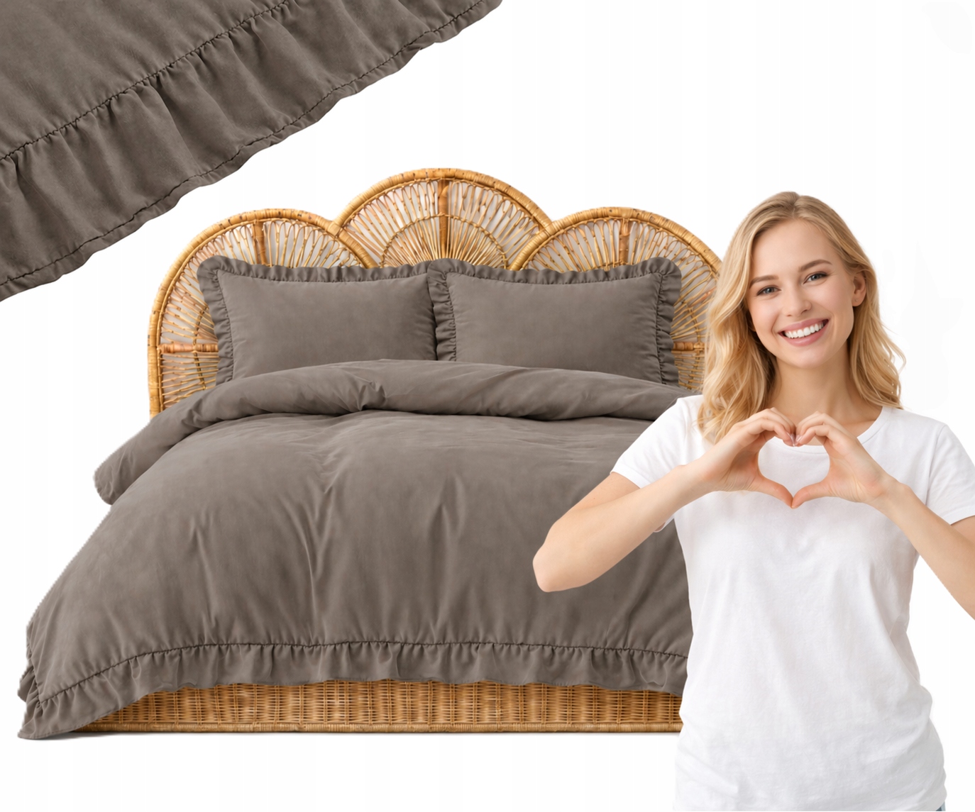 Povlečení s Falbankou 160x200 cm Hnědá Premium 2x70x80 Elegantní komplet