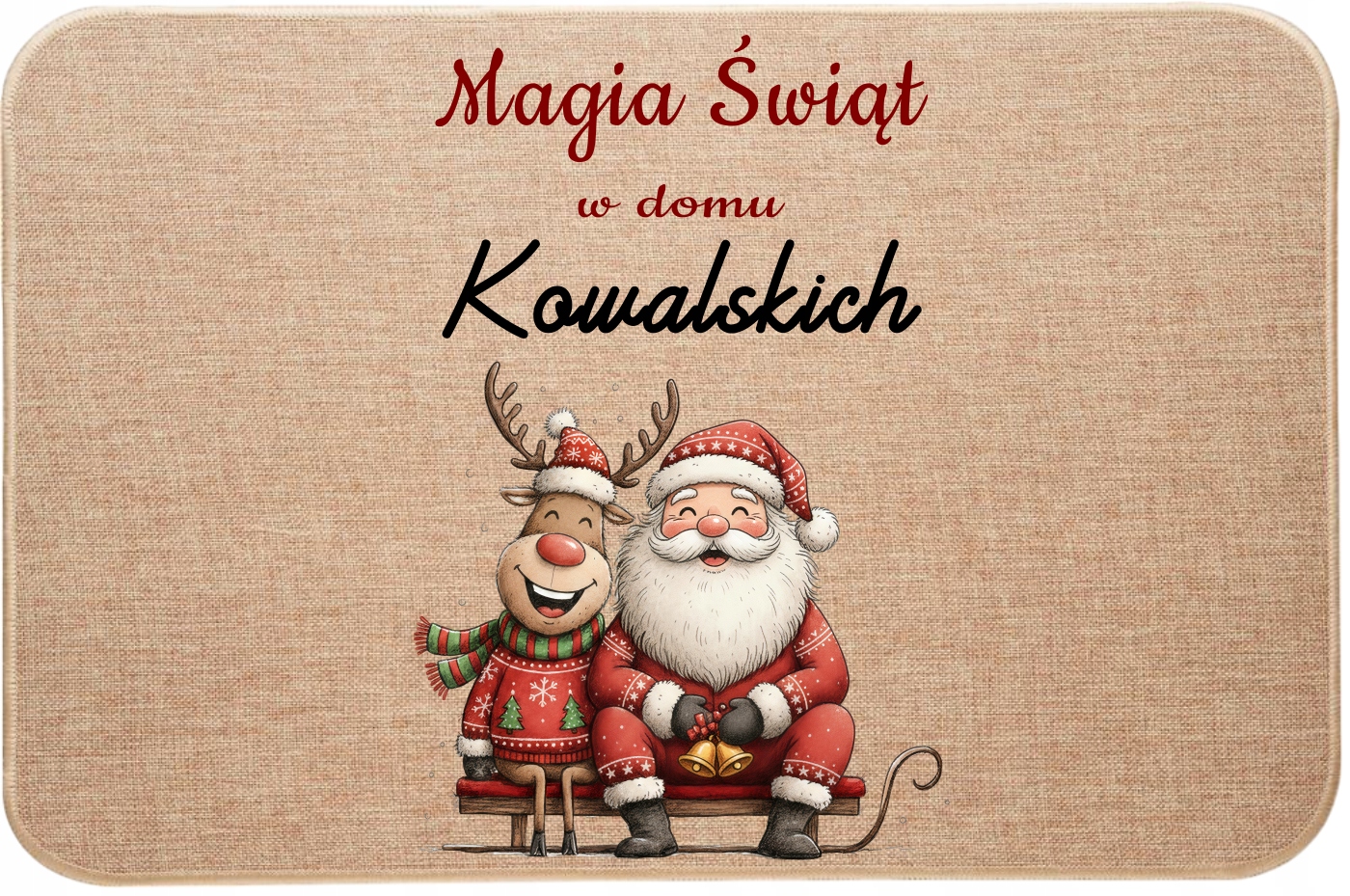 Vánoční lněná rohožka s ozdobným potiskem Kouzlo Vánoc v domě Příjmení