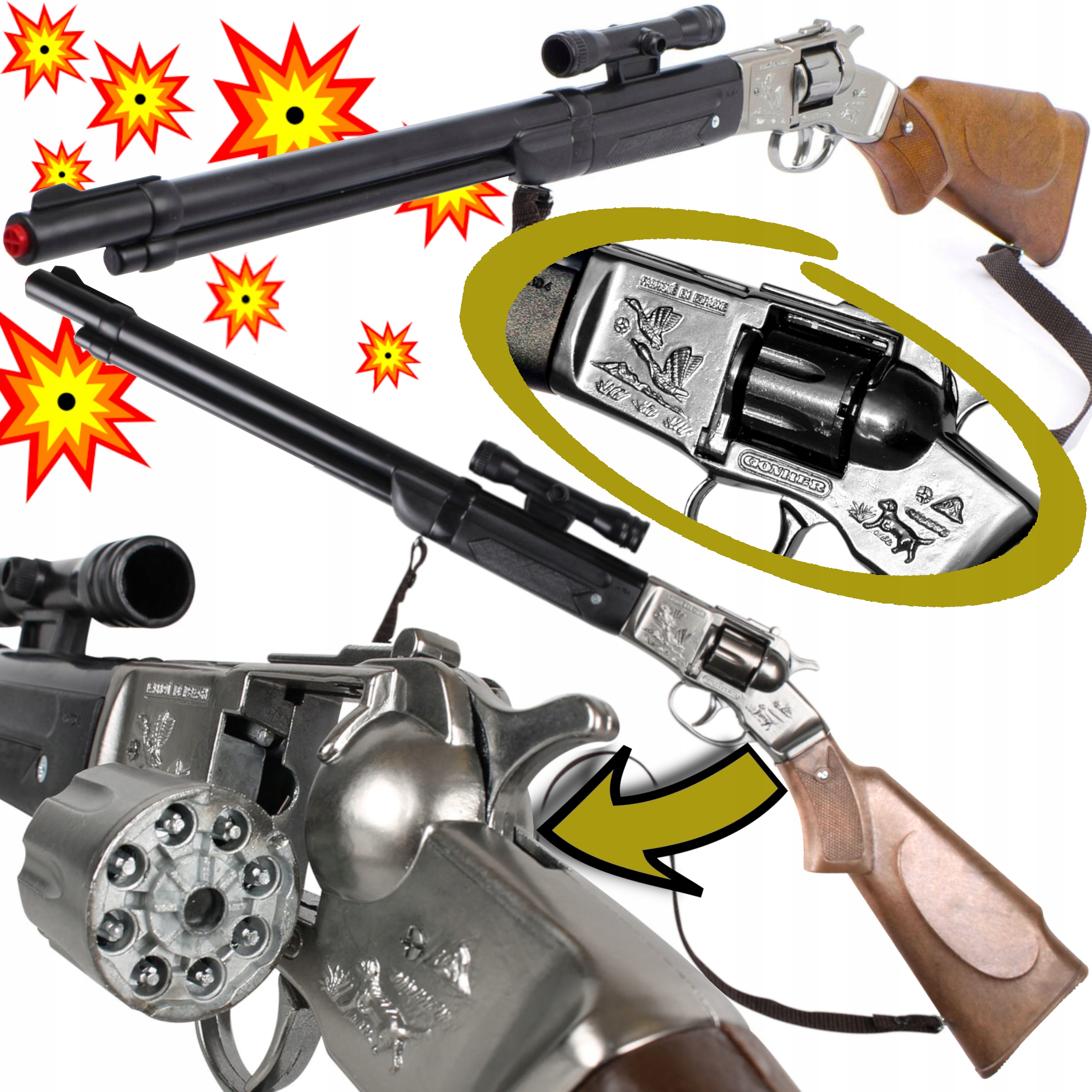 GONHER METALOWA STRZELBA HUKOWA NA KAPISZONY KOWBOJSKA KARABIN 8 - STRZAŁÓW