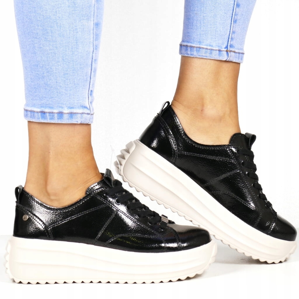 Kožené Tenisky Dámské Polobotky Tenisky Na Silné Podrážce, Černé, Módní