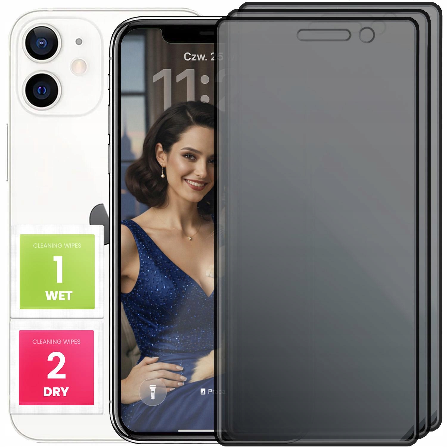3-PAK Szkło Hartowane Privacy Do Apple iPhone 12 Mini (Ochronne, 5D, 9H)