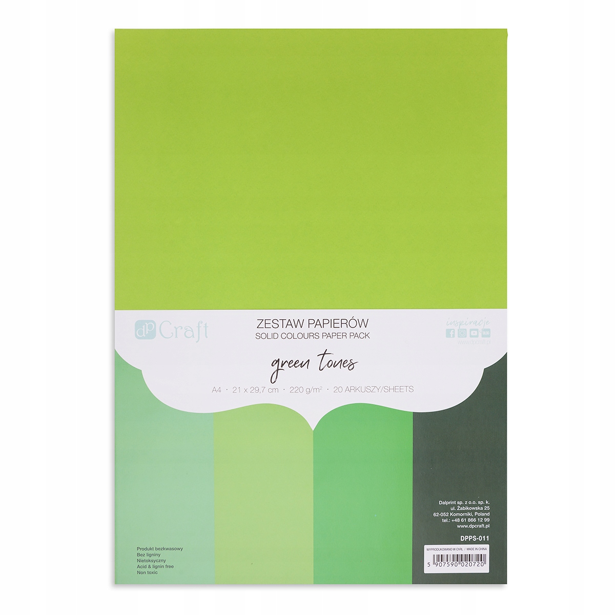 Zestaw papierów 220g green tones A4 20 ark