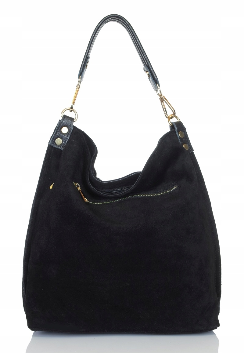 VERA PELLE Włoska Zamszowa czarna TOREBKA worek Skóra naturalna ZJ15 Model ZJ15 czarna