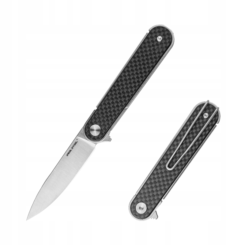Nůž Real Steel Iris Flipper Liner Lock Satin 12C27 Black G10 & Cf