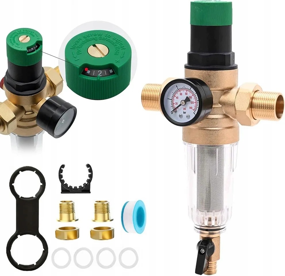 Proplachovací filtr 3/4" (DN20) s manometrem, reduktorem tlaku a vodním filtrem