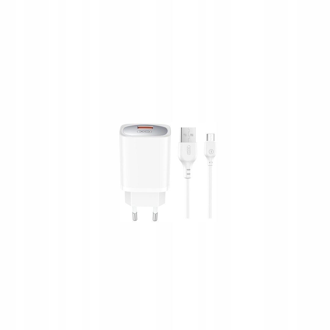 XO CE19 USB-A 18W Biały + Kabel microUSB