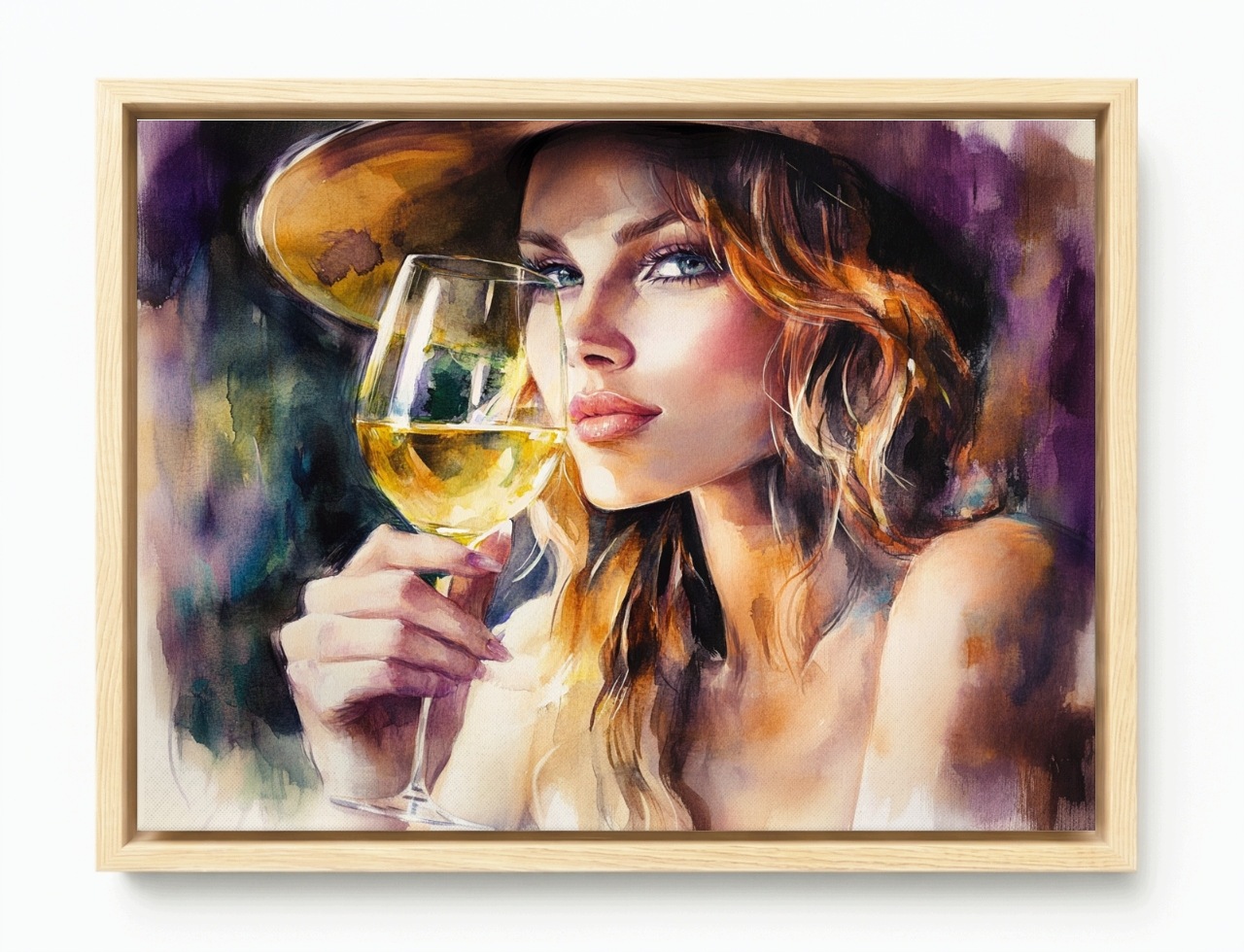 Obraz Rám American Box Elegantní Žena S Skleničkou Vína Portrét 100x75