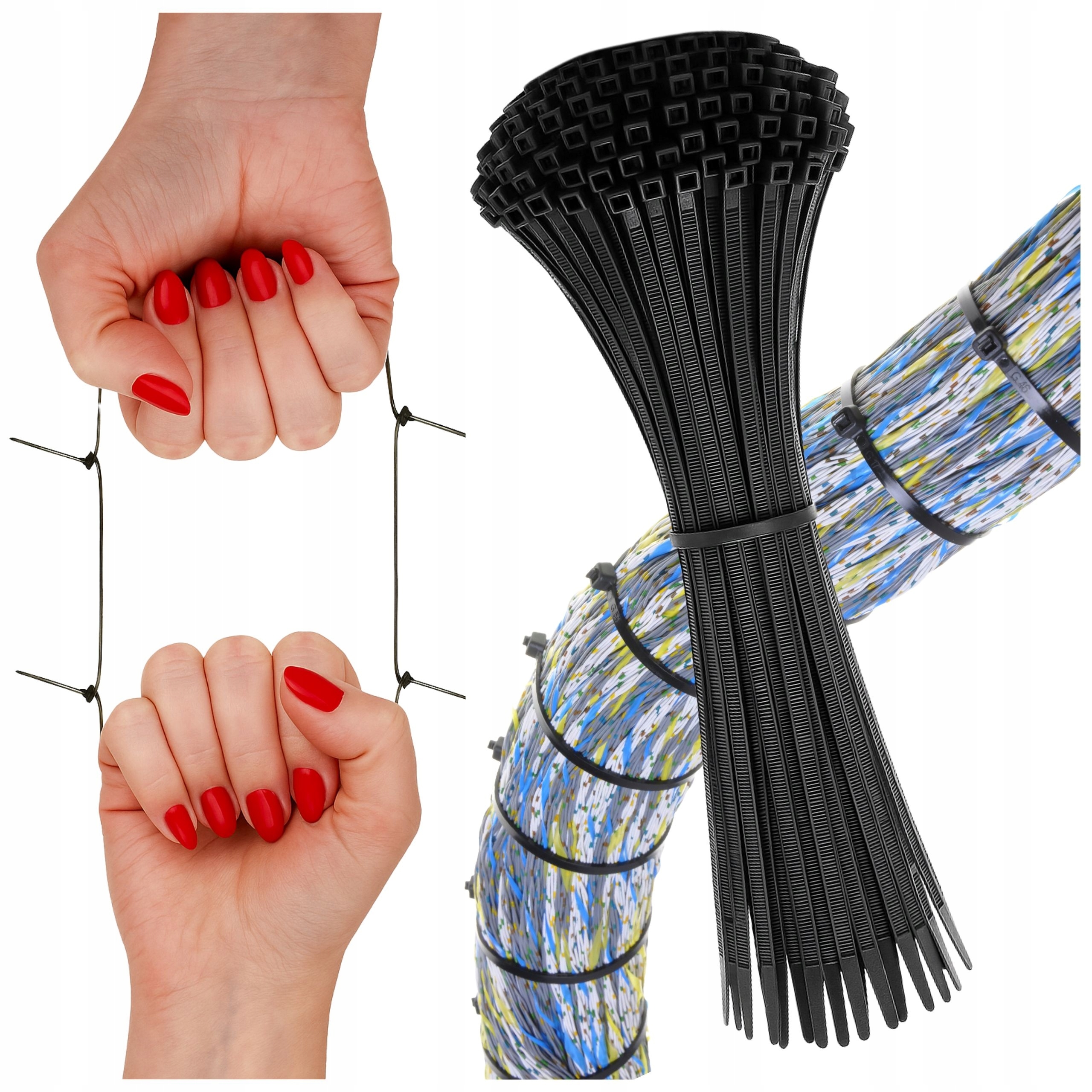 100x Opaski Zaciskowe 3,6 x 200mm Trytytki Kablowe Wytrzymałe Mocne Czarne