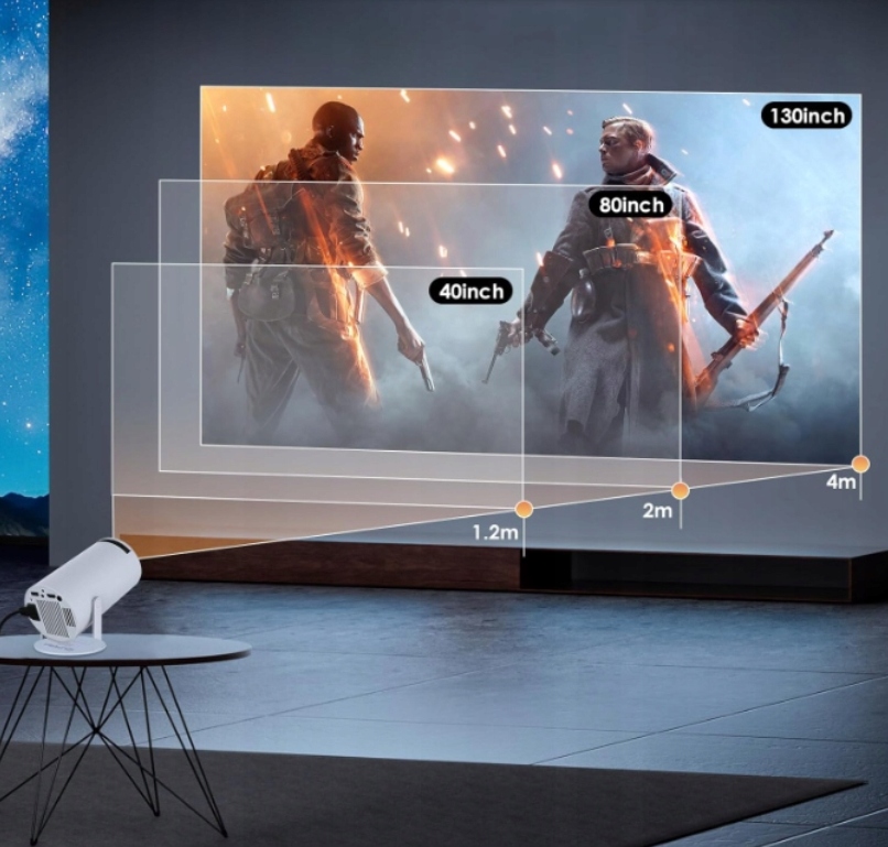 PROJEKTOR RZUTNIK ANDROID TV WIFI FULL HD PRZENOŚNY SMART GŁOŚNIK OBROTOWY Kolor biały