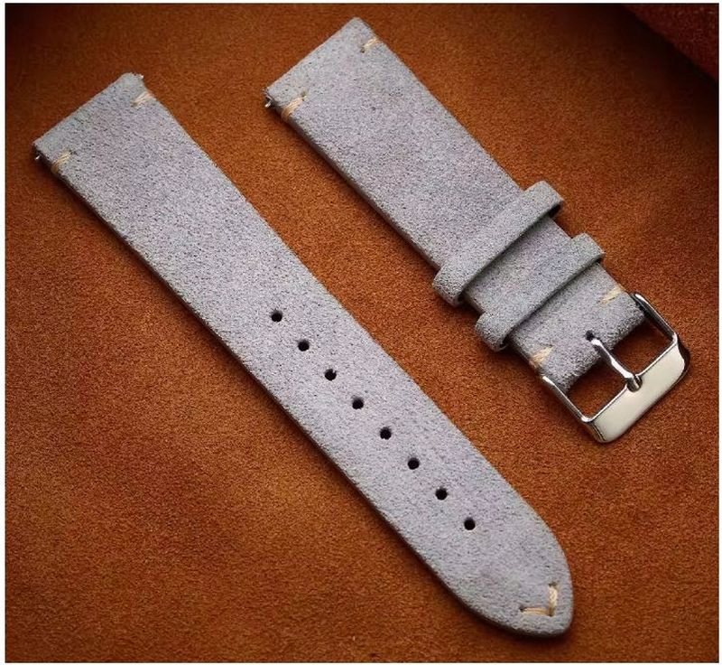 Pasek do damskiego męskiego zegarka 18 mm skóra nubukowa jasnoszary szary