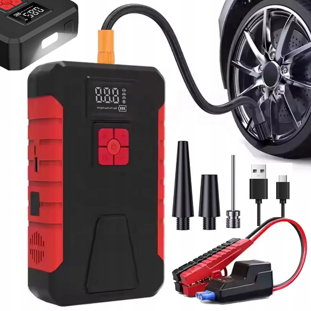 Jump Starter s Led kompresorom 4v1 Booster Štartovacie zariadenie 29800mah