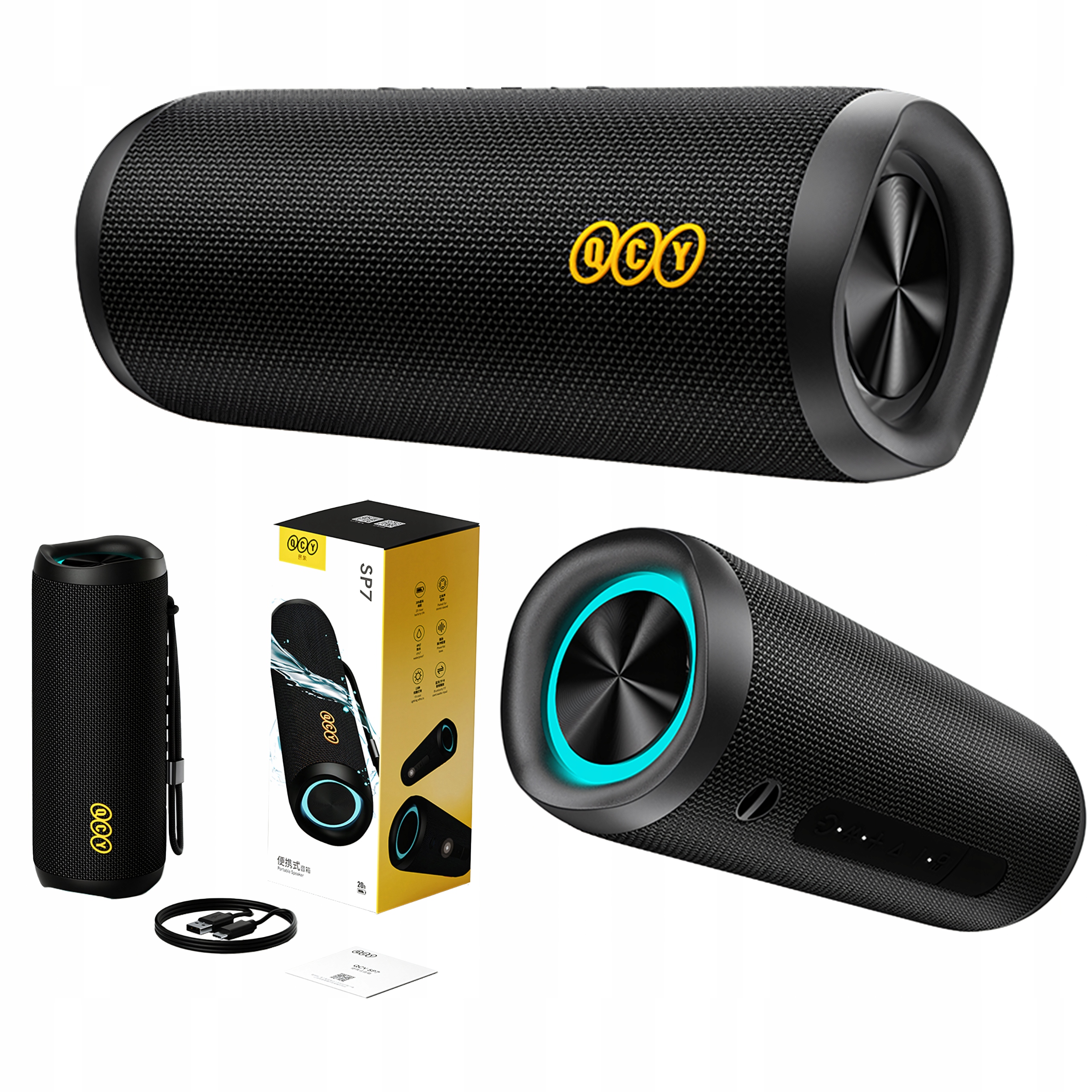 Qcy SP7 Głośnik Przenośny Bluetooth 5.4 Bezprzewodowy Usb-c Led IPX7 40W
