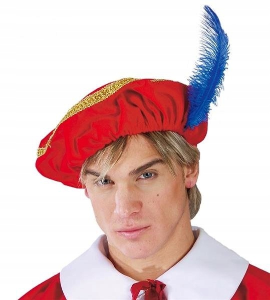 

Czapka Pazia Czerwona Z Niebieskim Piórem Paź