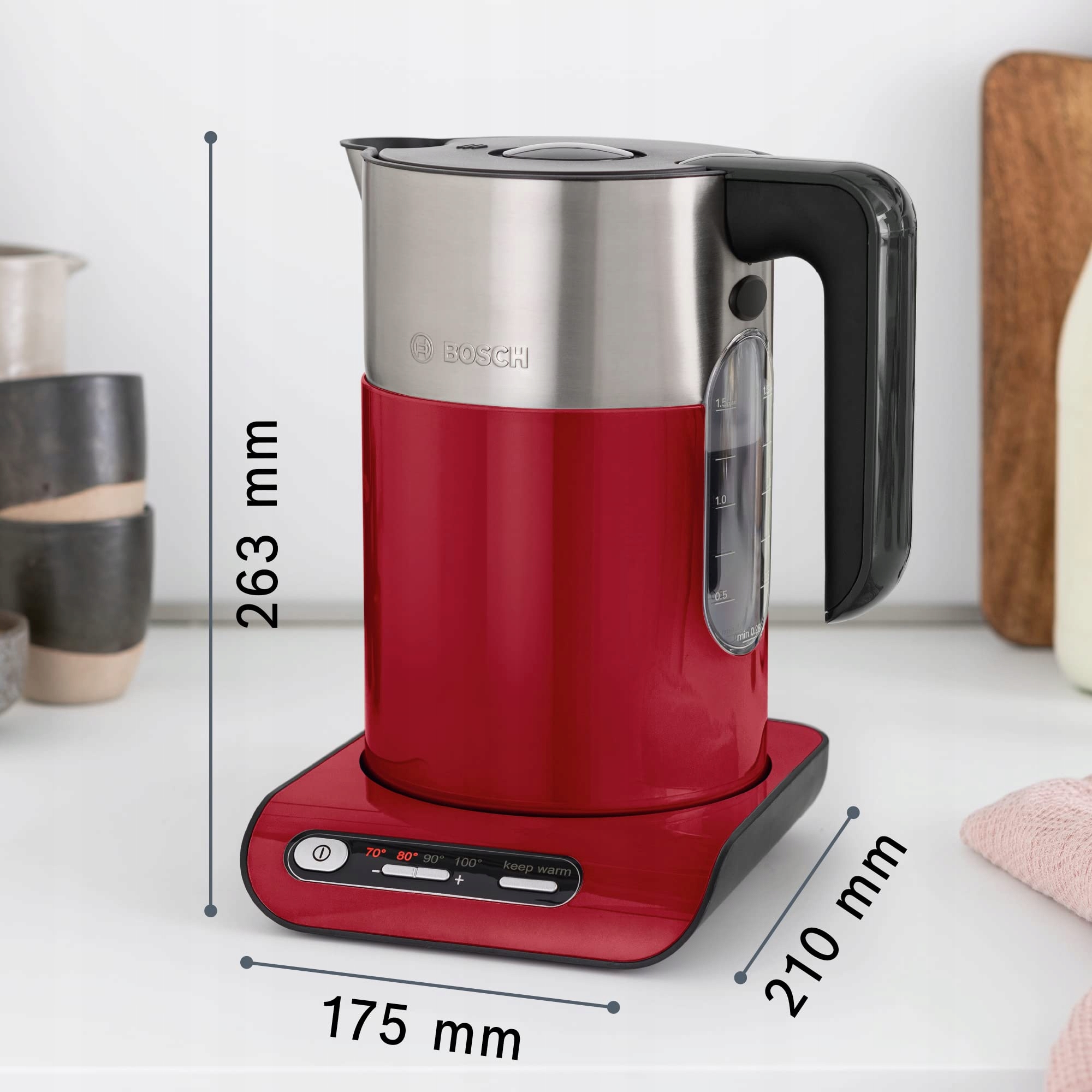BOSCH Czajnik Elektryczny Styline 1.5L 2400W Regulacja Temperatury Czerwony — miniatura 4