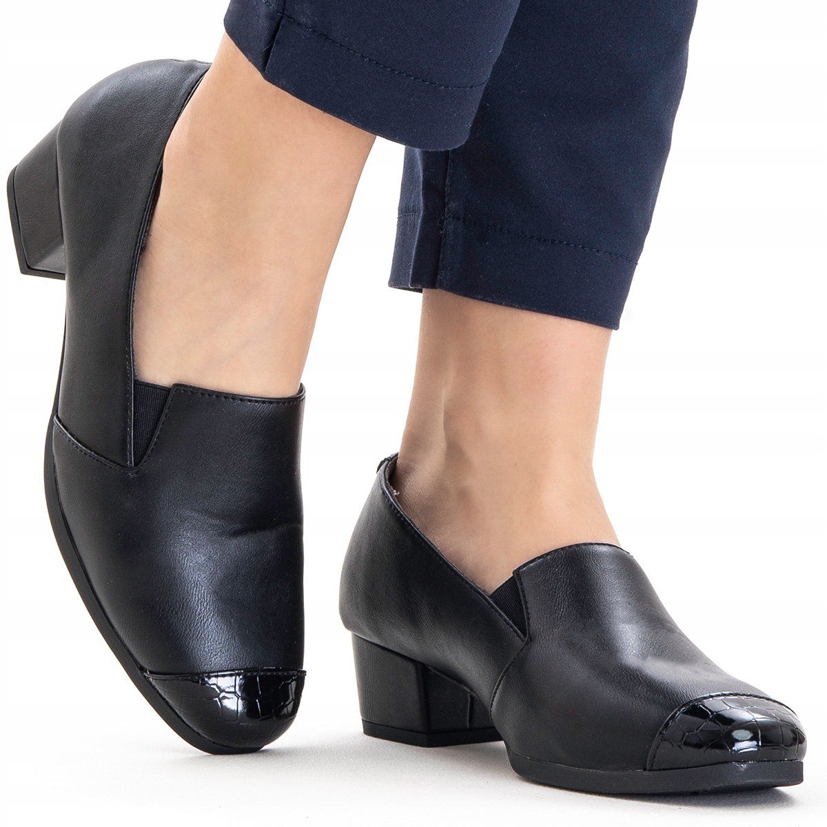 Lodičky na sloupkovém podpatku Šíře H, kožená stélka, lehké a Stabilní Wojtyłko, velikost 40