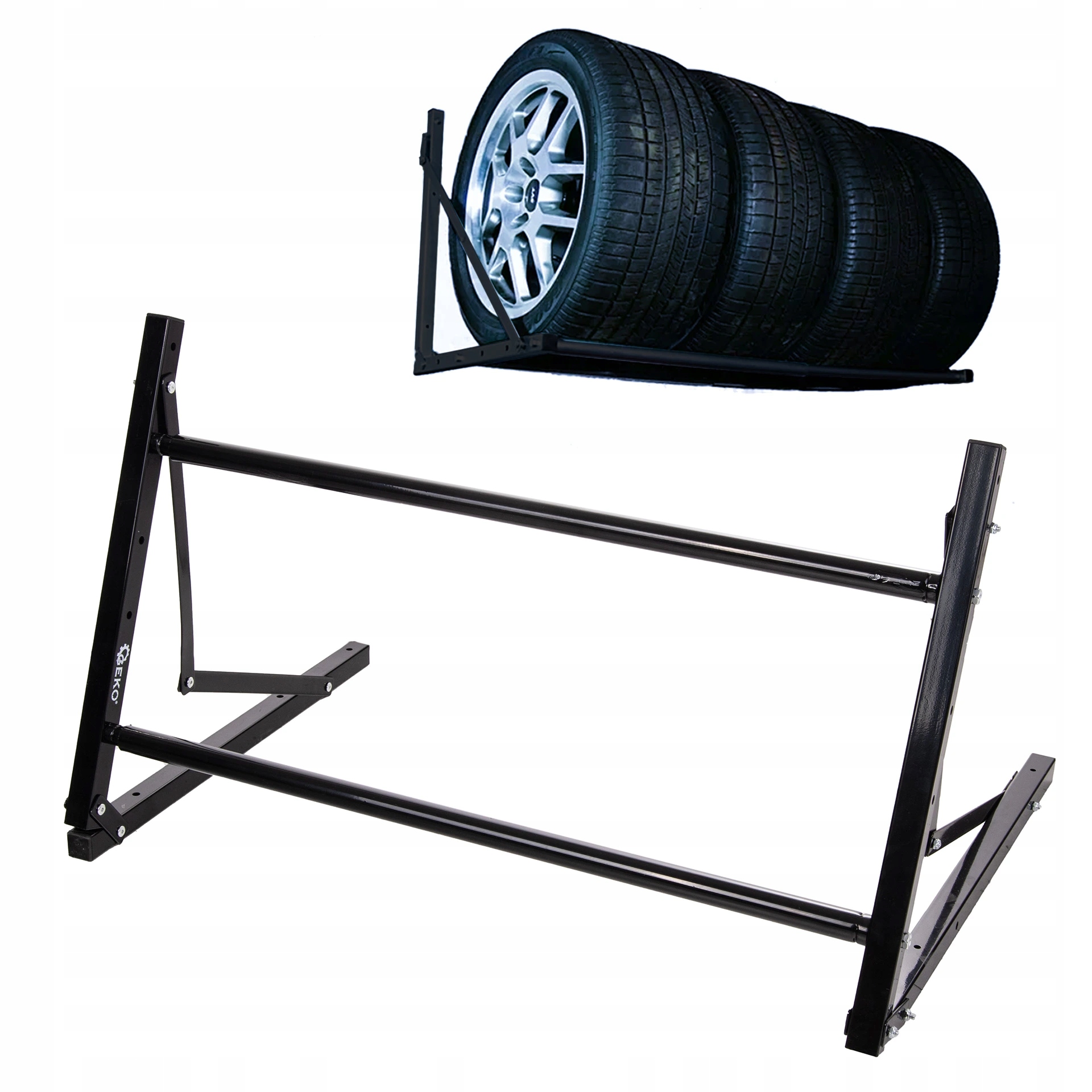 Polica na pneumatiky, sklopná, nosnosť 100 kg, nastaviteľná šírka 81-120 cm