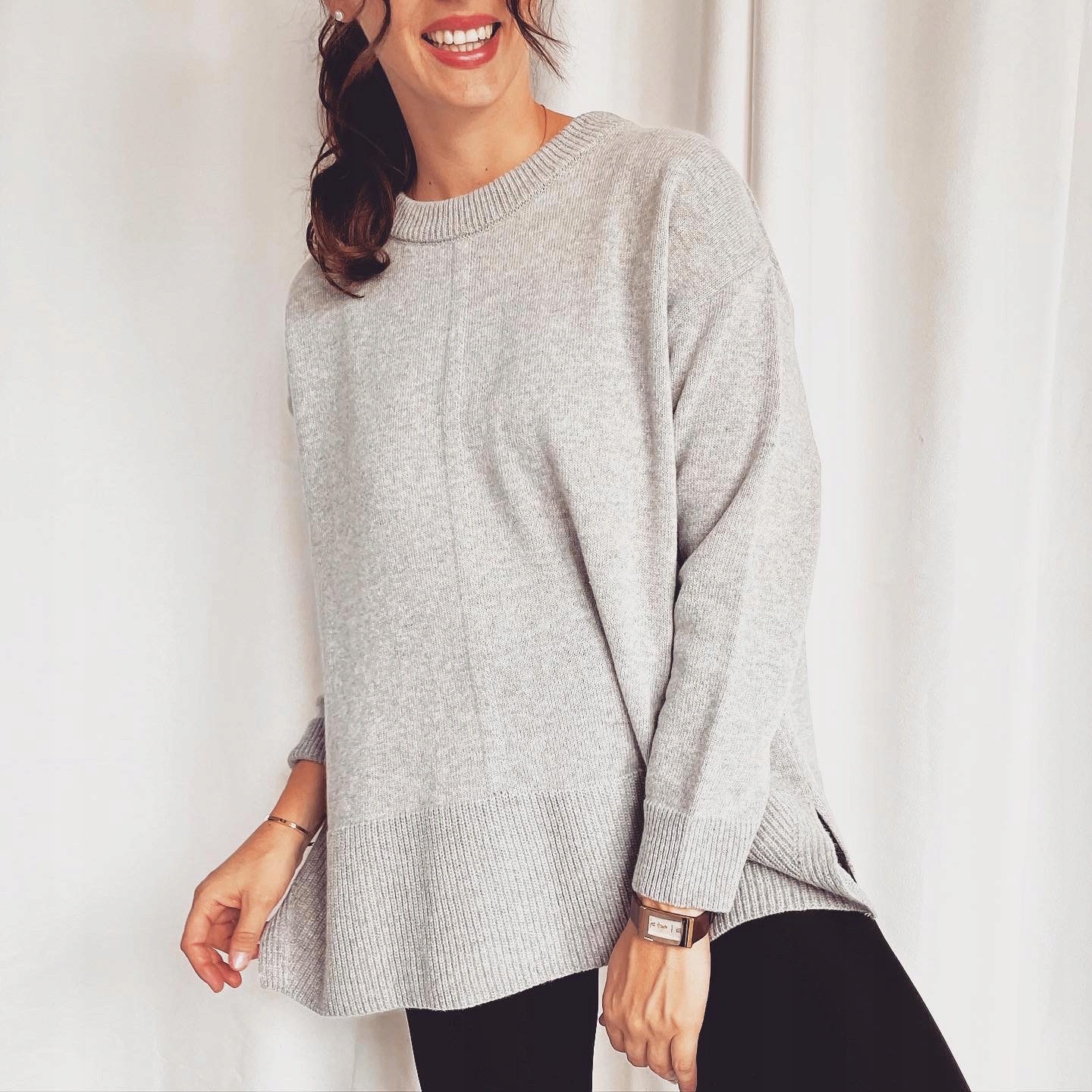 Sweter wełniany szary tunika szeroki wełna